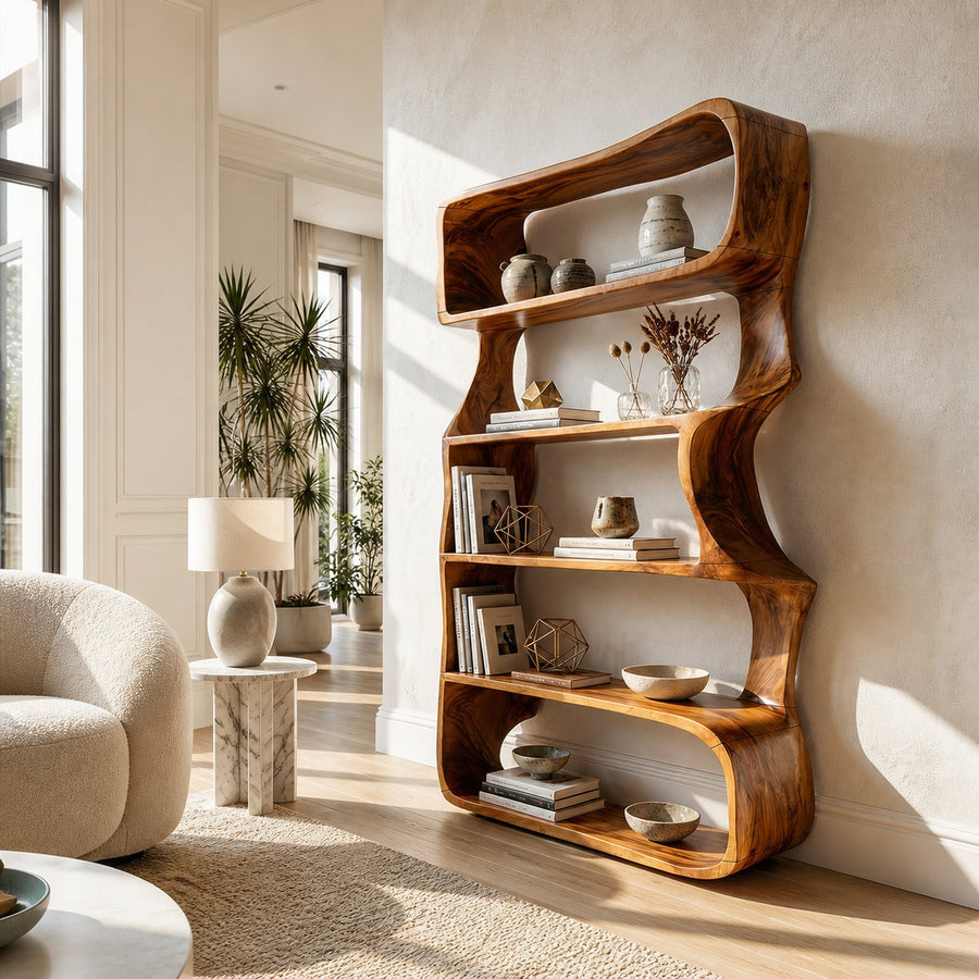 Organic Wooden Bookshelf For Home Storage Display