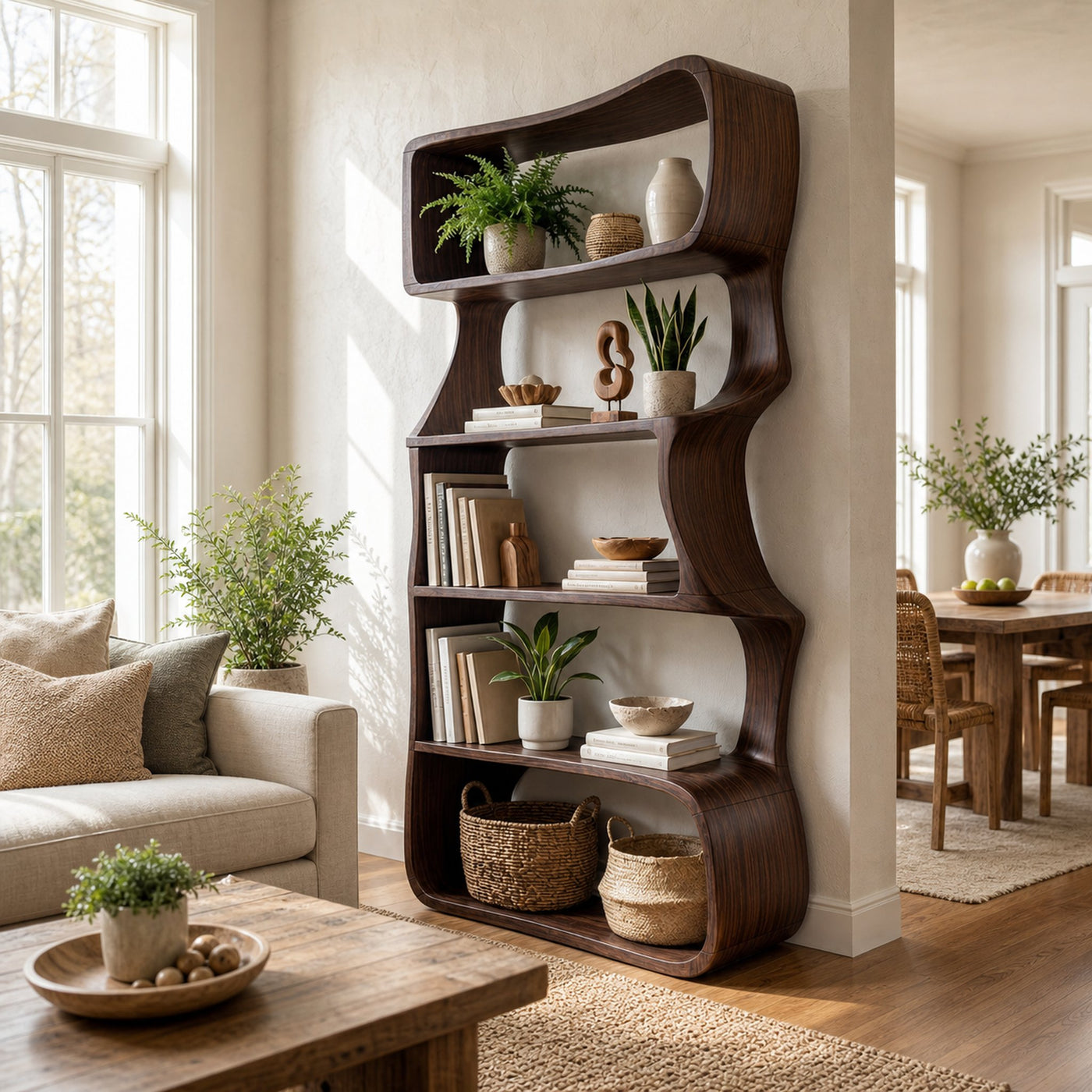 Organic Wooden Bookshelf For Home Storage Display - product view 7