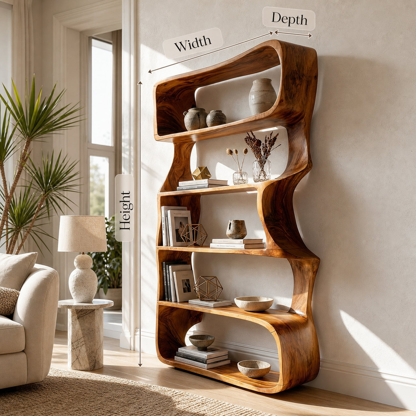 Organic Wooden Bookshelf For Home Storage Display - product view 8