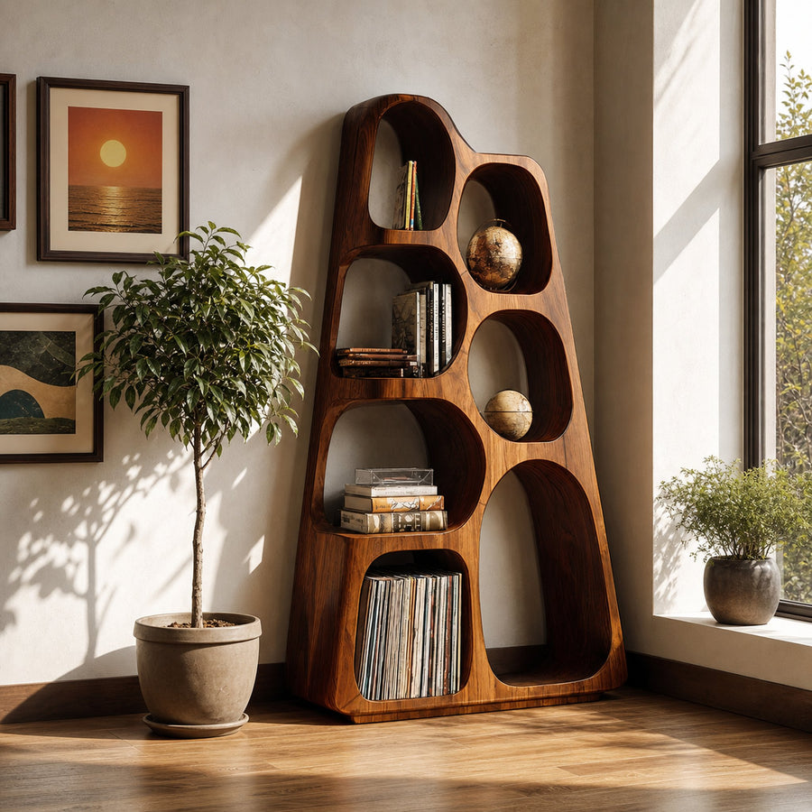 Organic Wooden Bookshelf For Japandi Furniture Decor