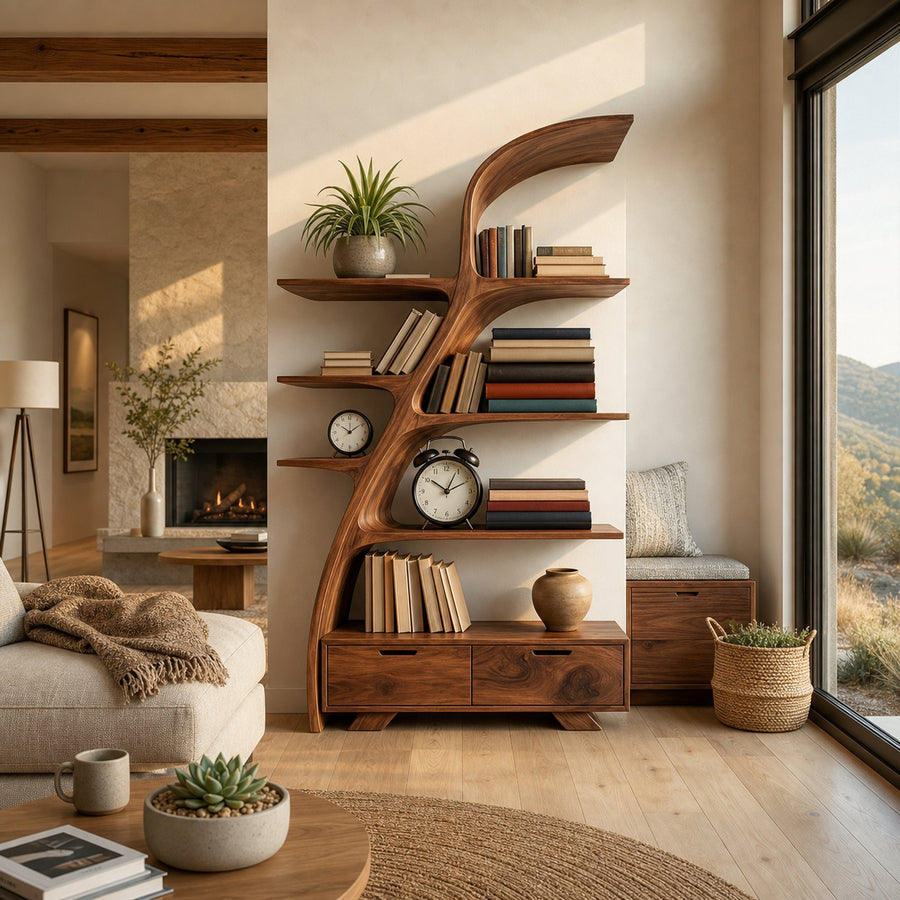 Organic Wooden Bookshelf For Living Area