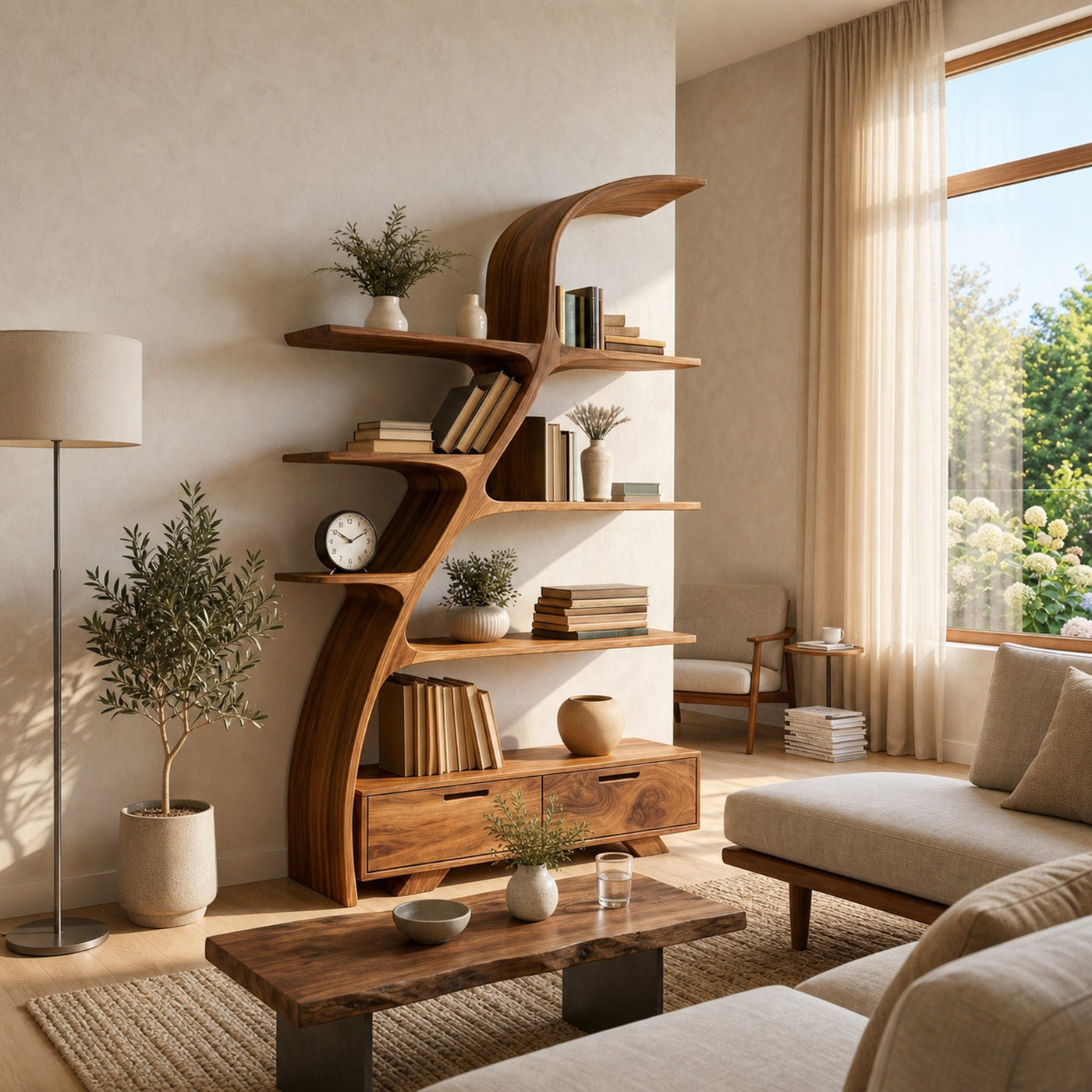 Organic Wooden Bookshelf For Living Area - product view 6