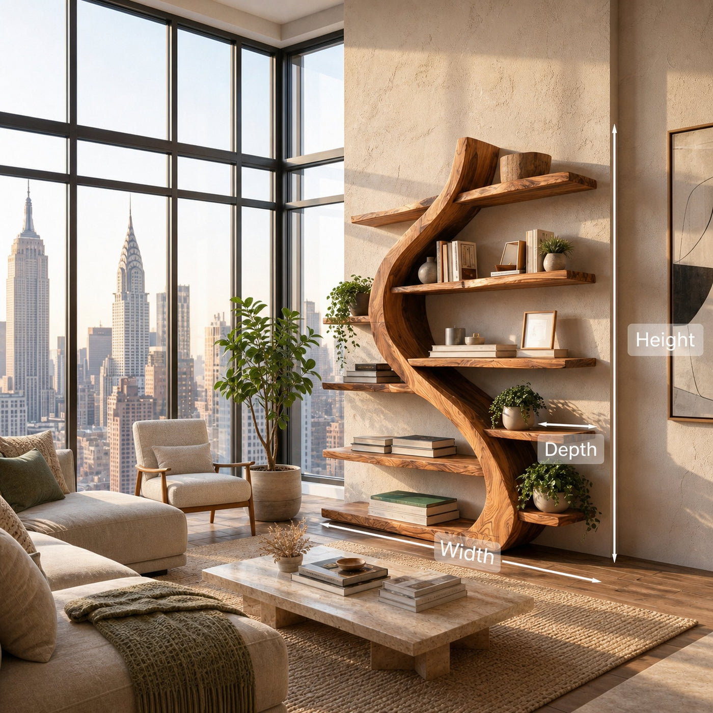 Organic Wooden Bookshelf Soft Curved Design For Home Decor - product view 8
