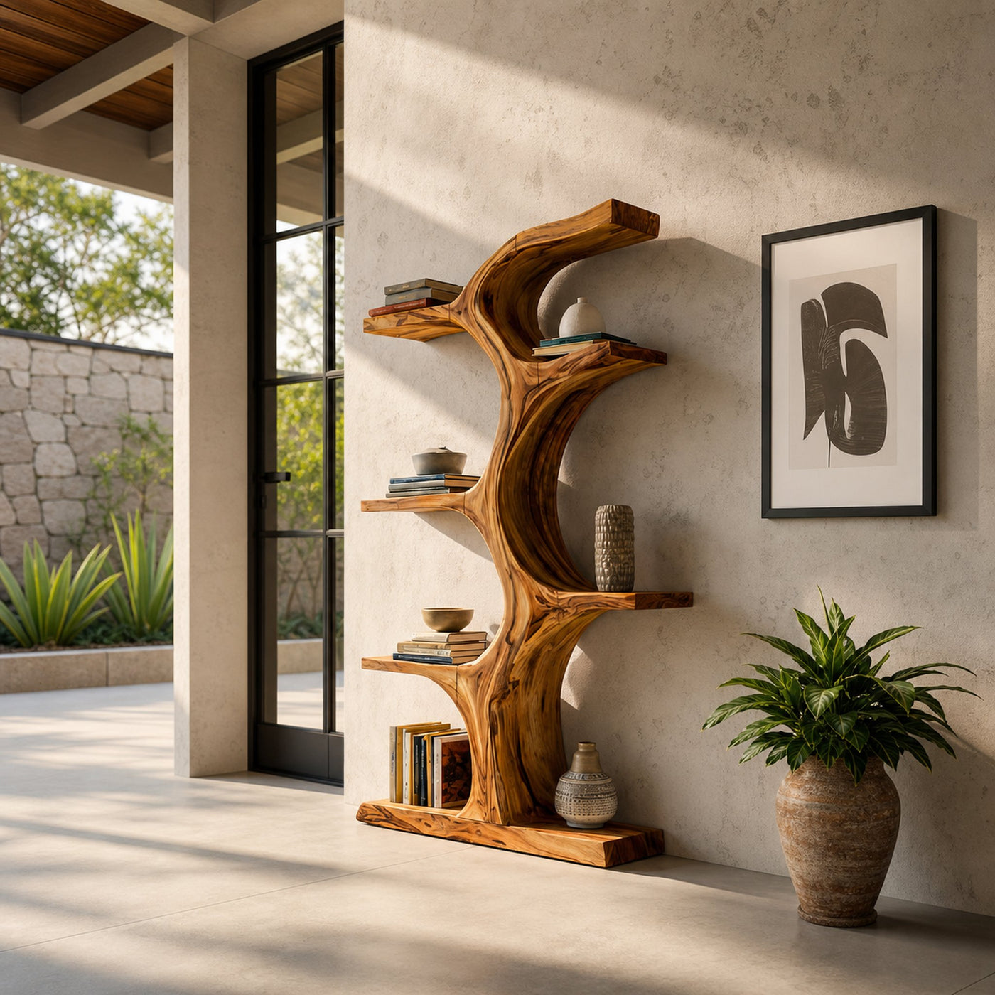 Organic Wooden Bookshelf With Branch Form For Living Room - product view 6