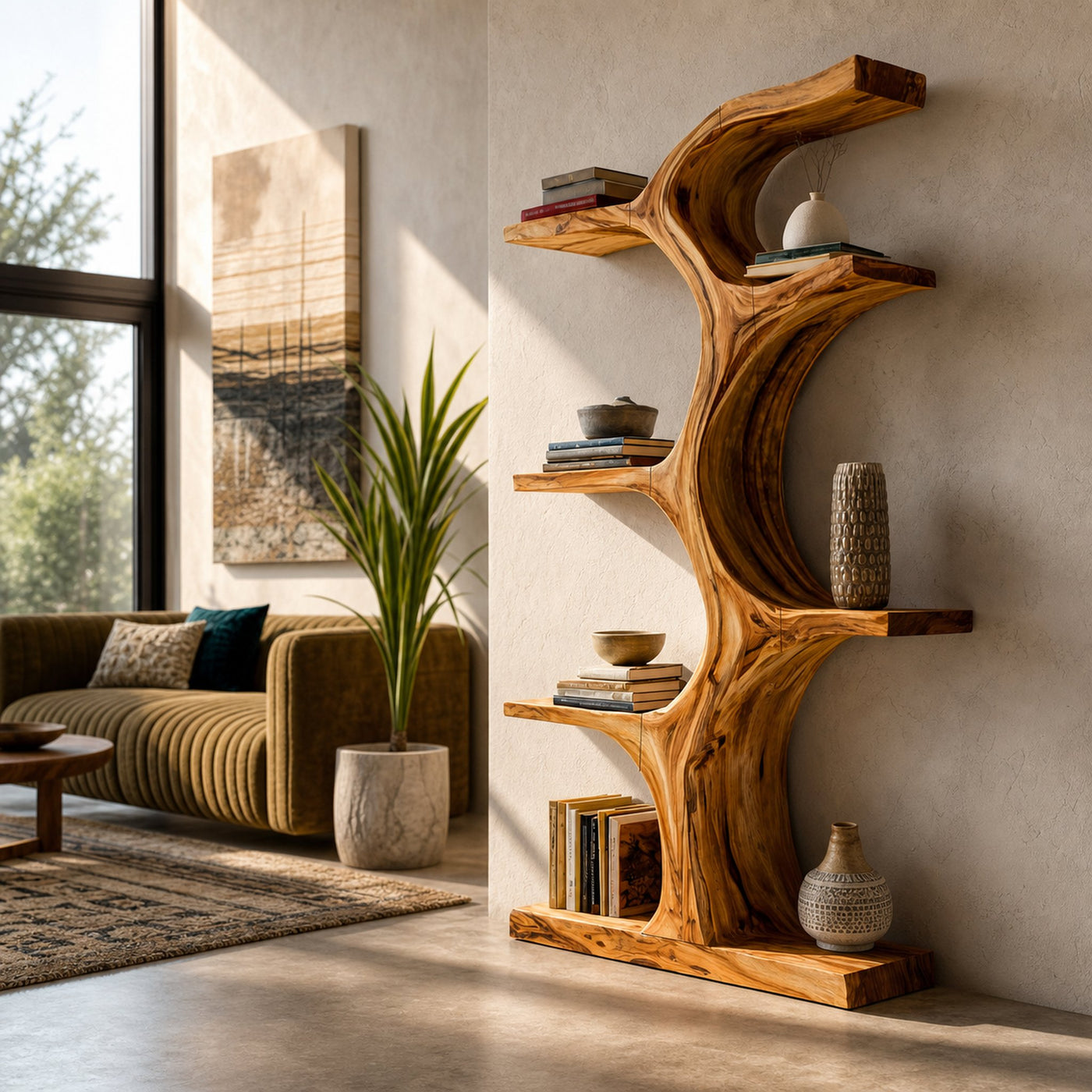 Organic Wooden Bookshelf With Branch Form For Living Room - product view 7