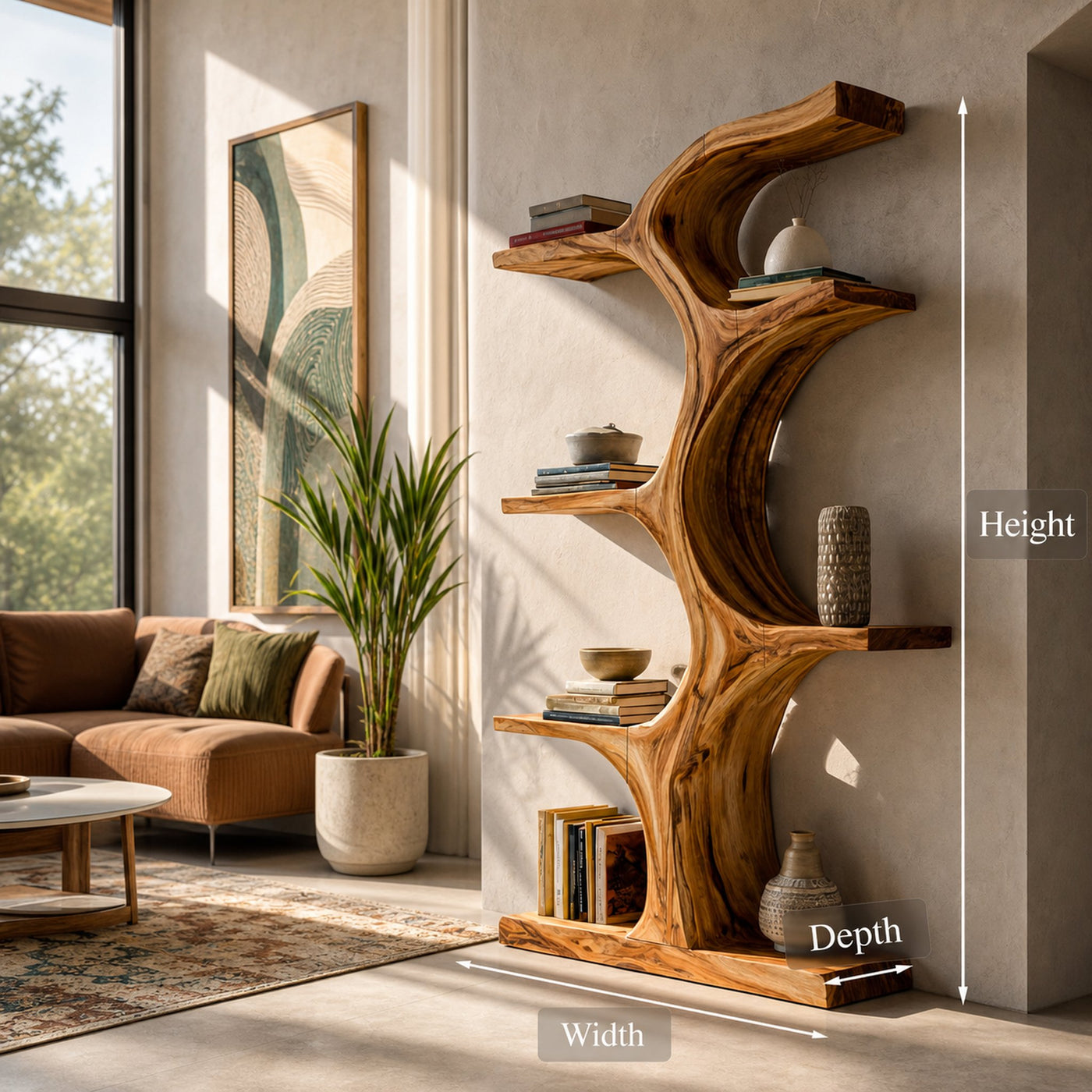 Organic Wooden Bookshelf With Branch Form For Living Room - product view 8