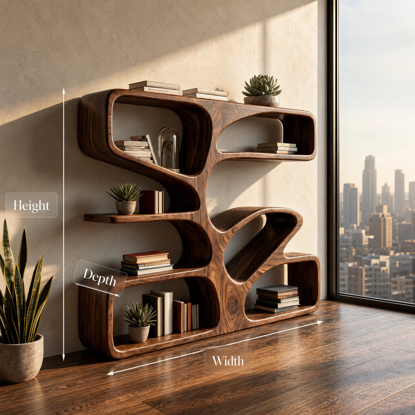 Organic Wooden Bookshelf With Sculpture Form For Home - product view 8