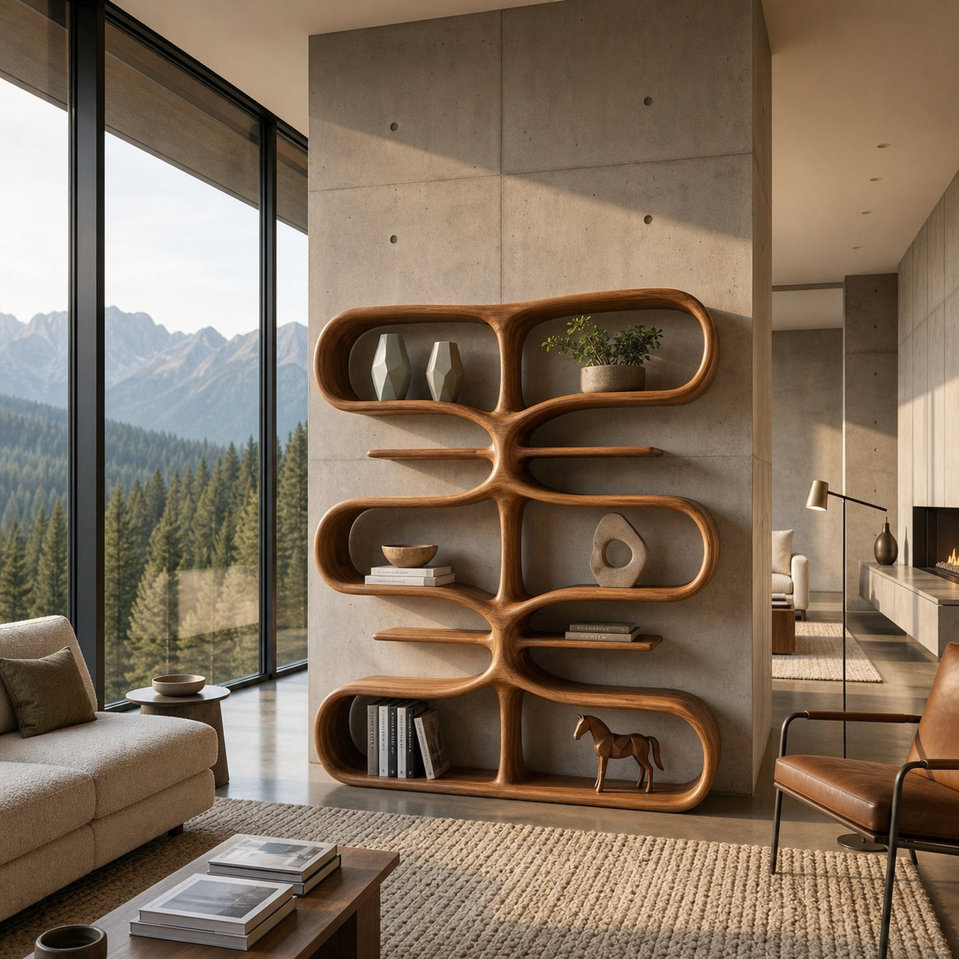 Organic Wooden Bookshelf With Storage Function For Living Furniture - product view 3