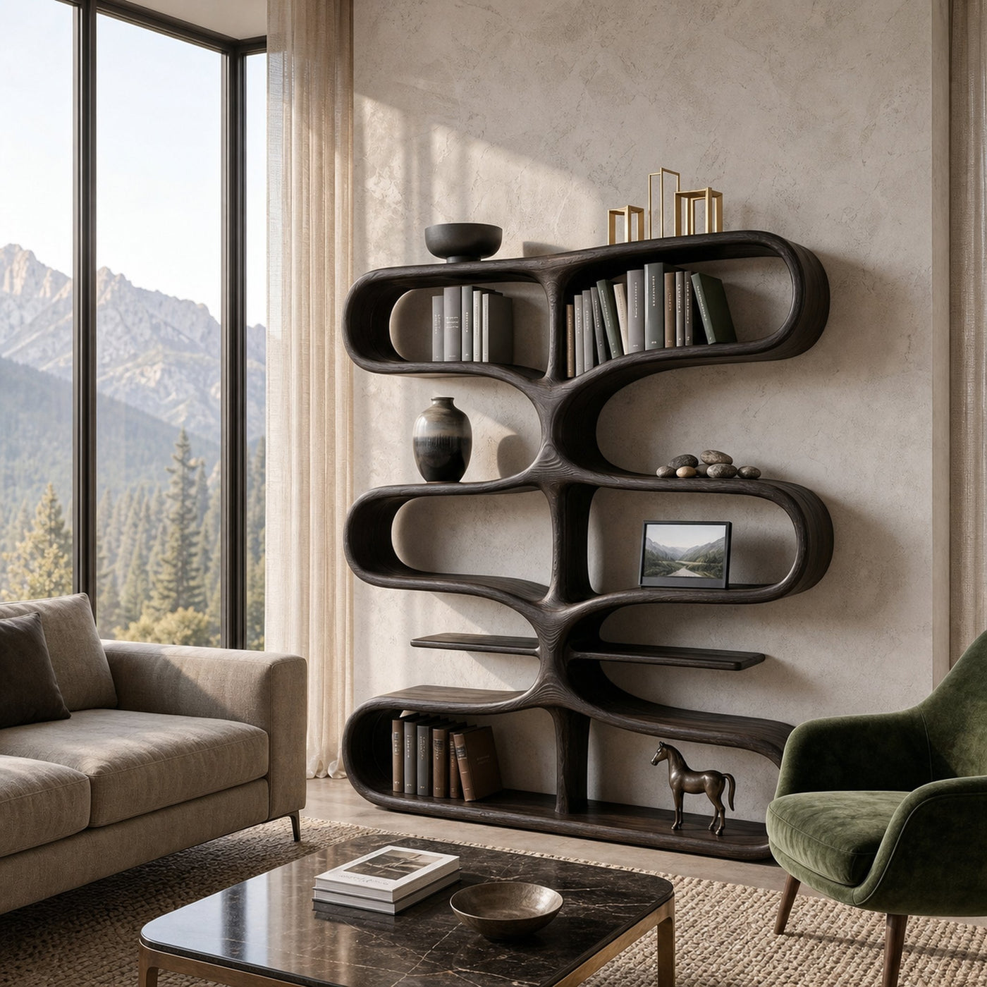 Organic Wooden Bookshelf With Storage Function For Living Furniture - product view 4