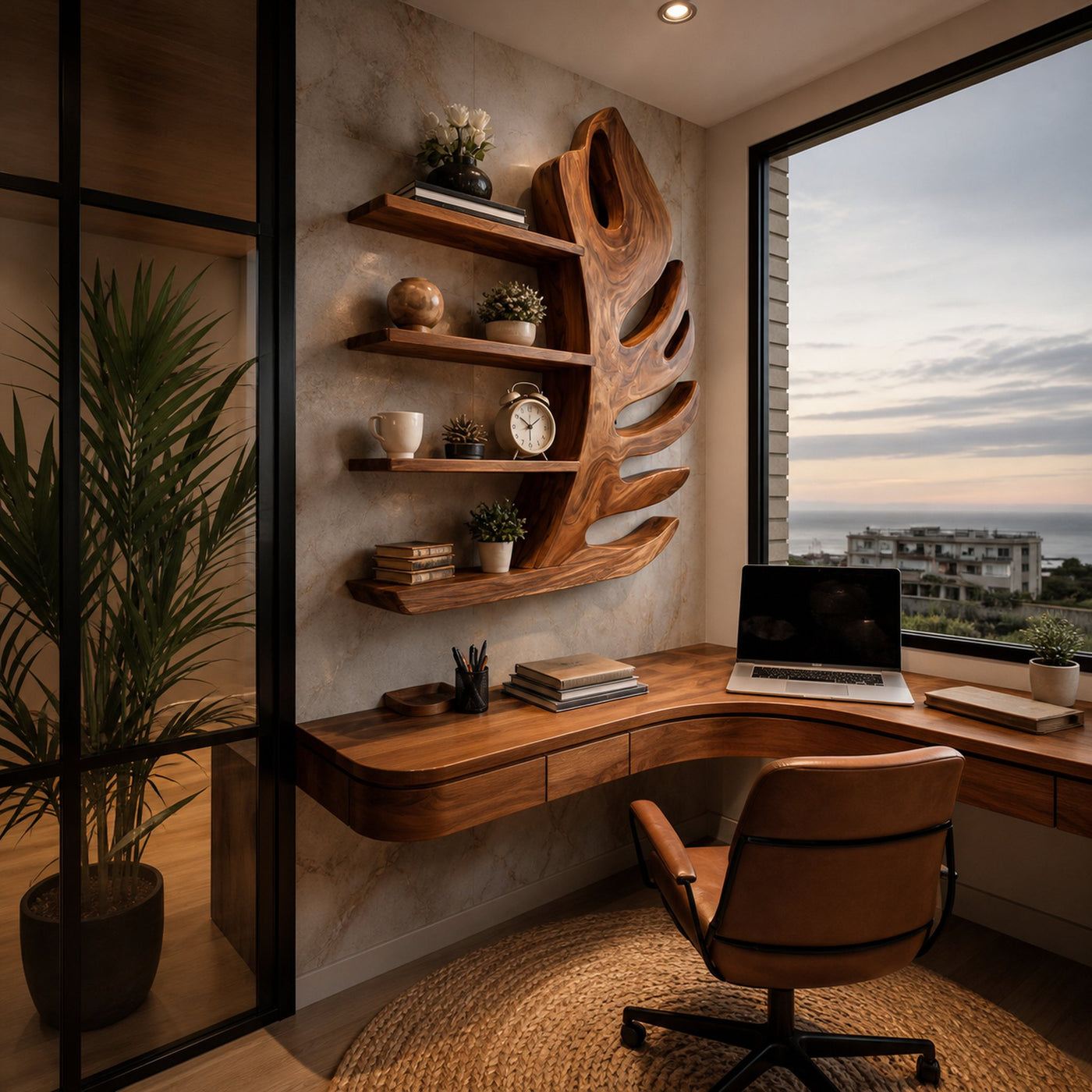 Organic Wooden Botanical Leaf Floating Bookshelf For Living Furniture - product view 6