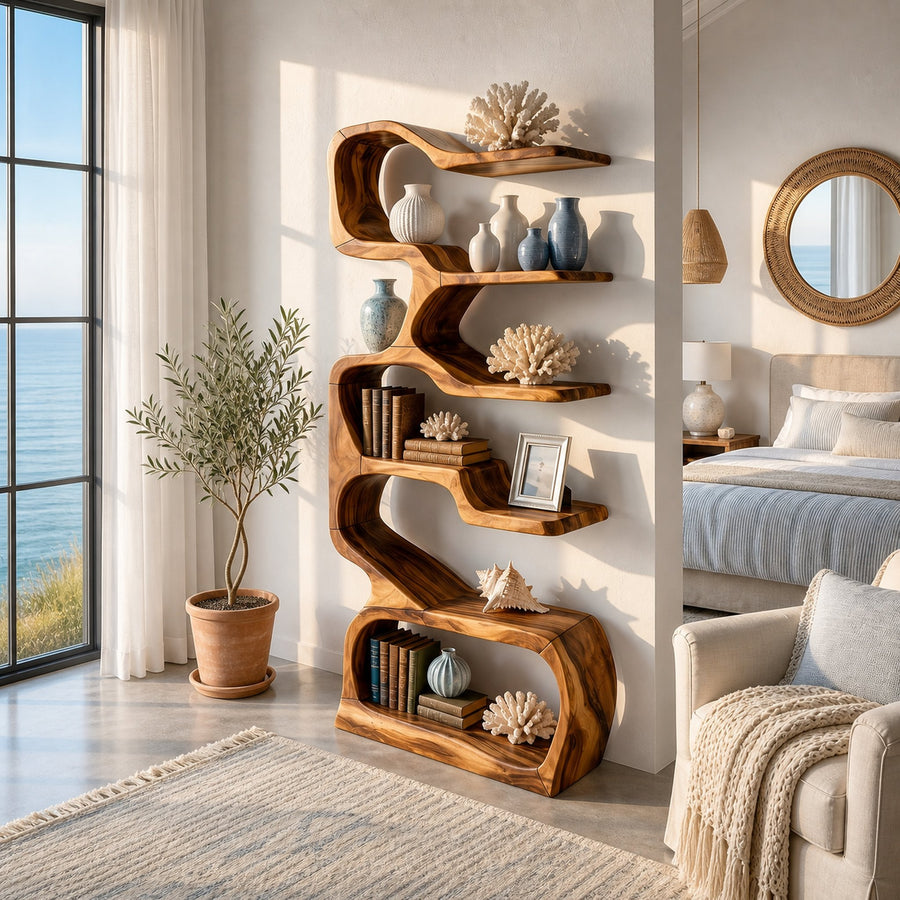 Organic Wooden Display Shelf For Coastal Living