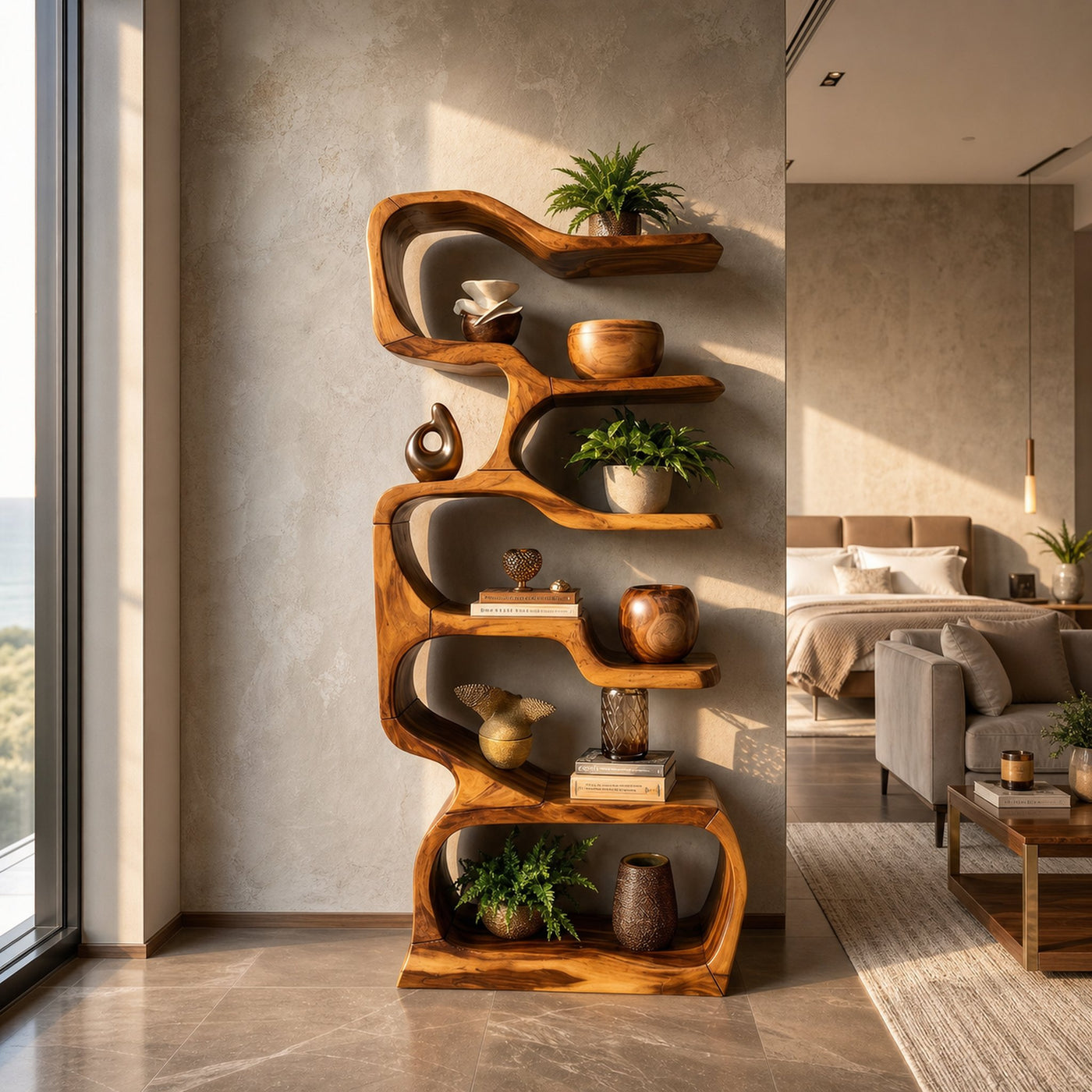 Organic Wooden Display Shelf For Coastal Living - product view 6