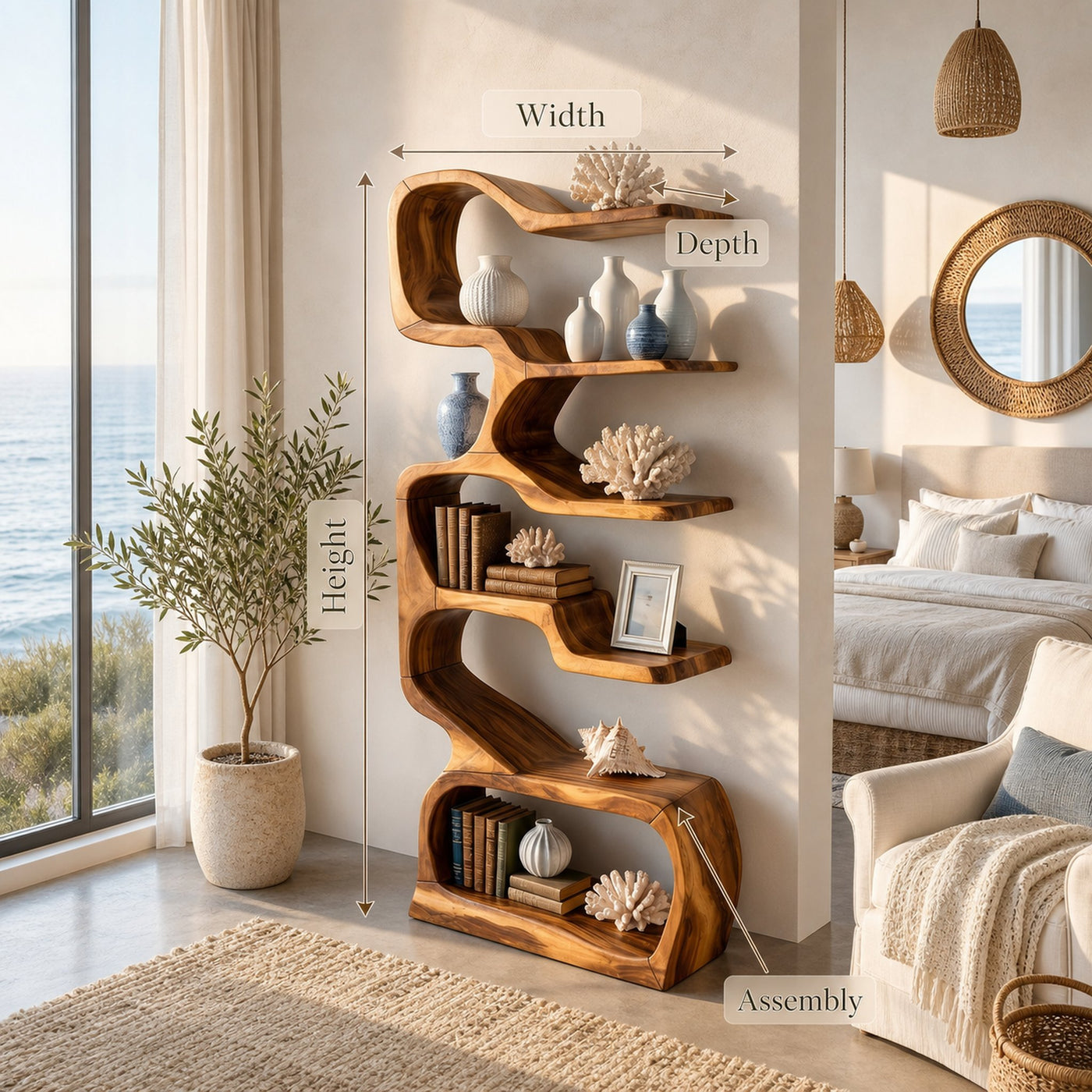 Organic Wooden Display Shelf For Coastal Living - product view 8