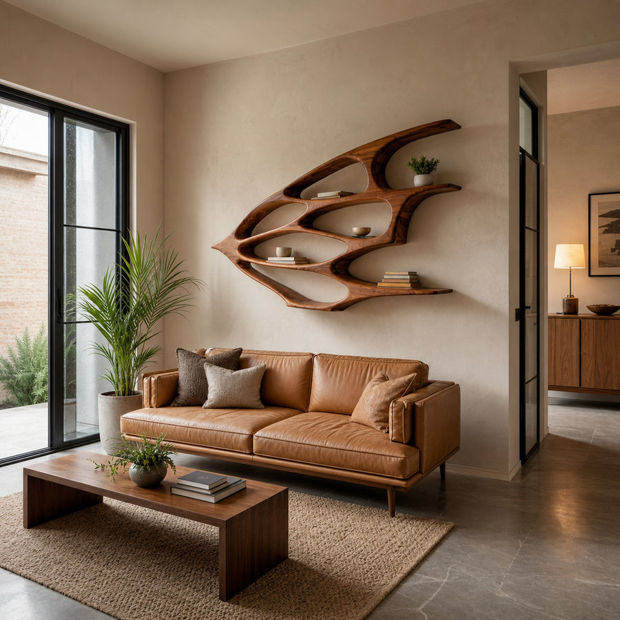Organic Wooden Floating Bookshelf For Minimalist Home Decor