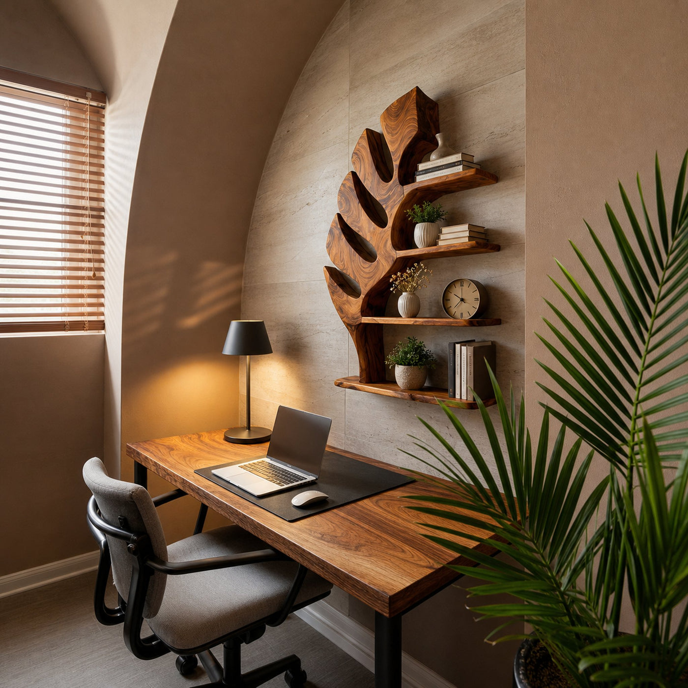 Organic Wooden Leaf Bookshelf For Books Plants And Decorative Objects - product view 7
