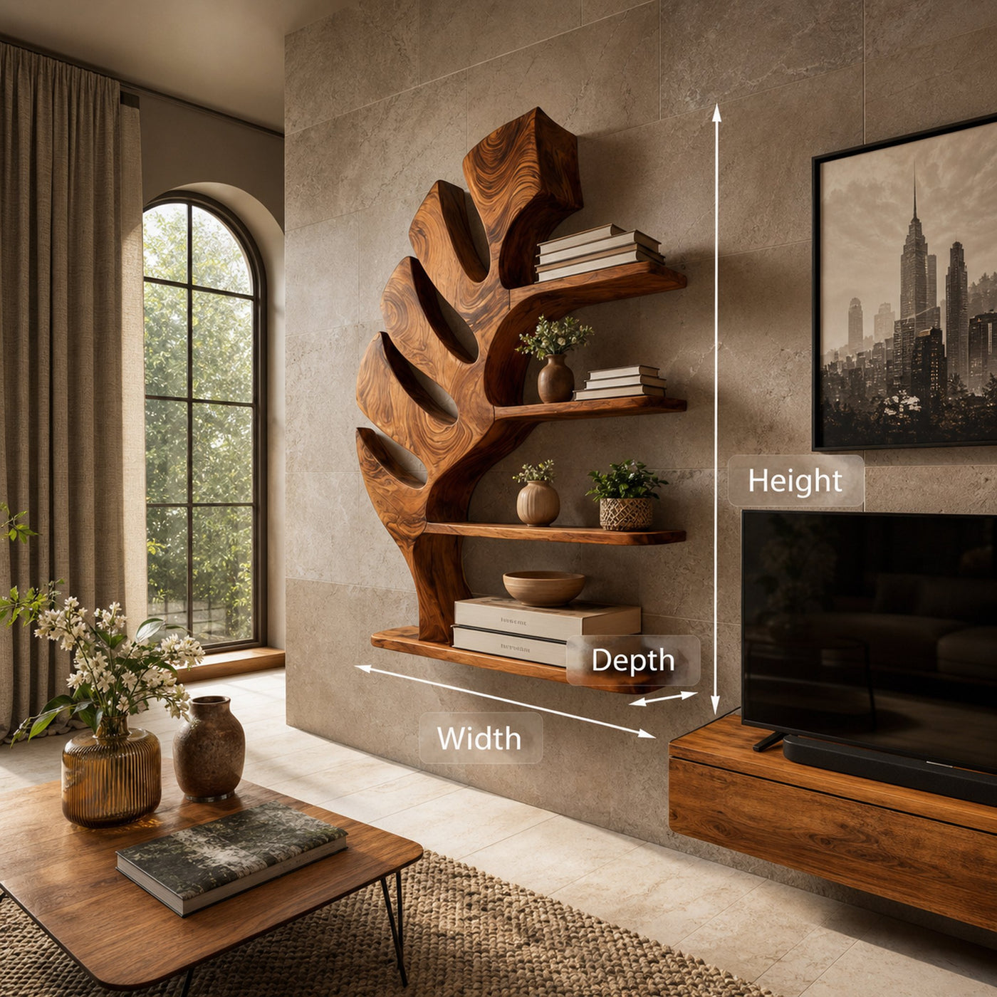 Organic Wooden Leaf Bookshelf For Books Plants And Decorative Objects - product view 8