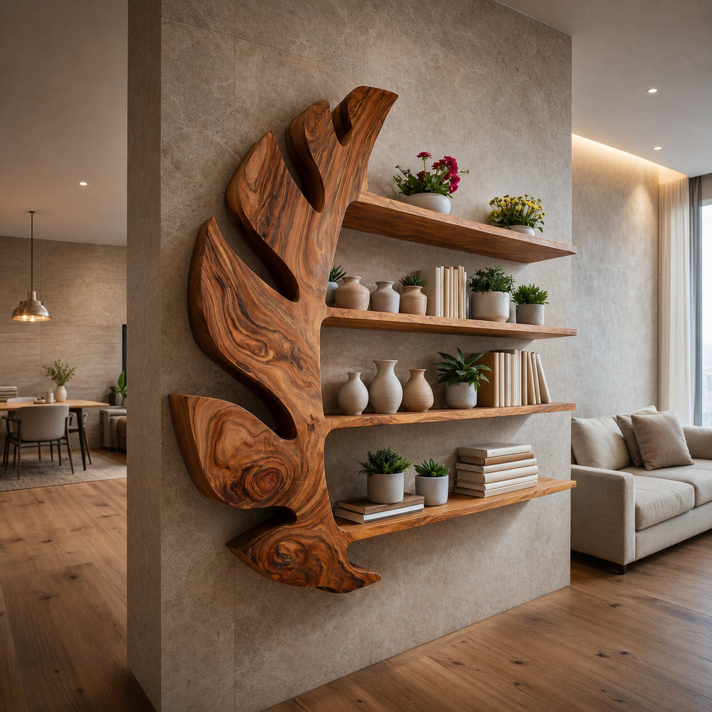 Organic Wooden Leaf Floating Bookshelf For Modern Home