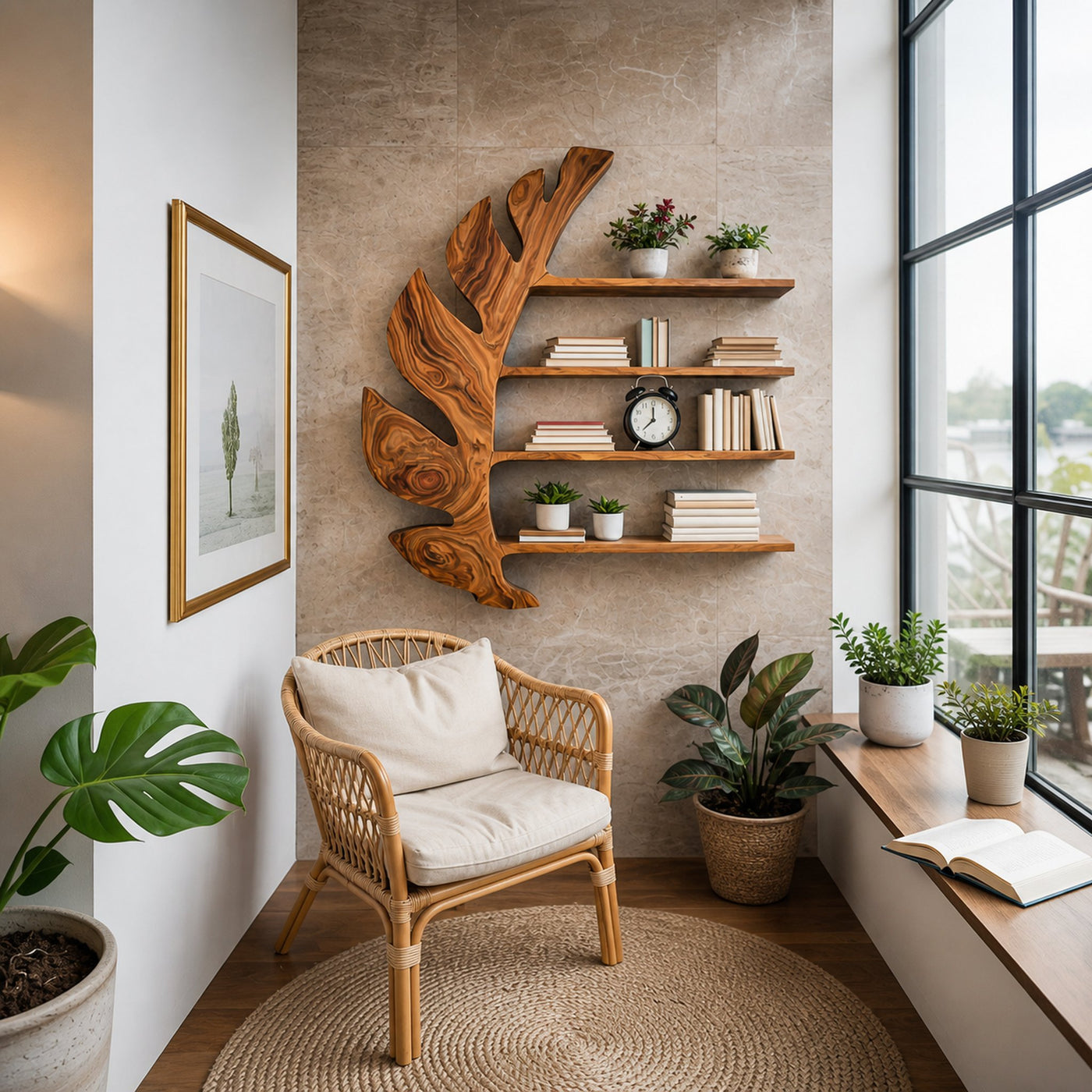 Organic Wooden Leaf Floating Bookshelf For Modern Home - product view 6