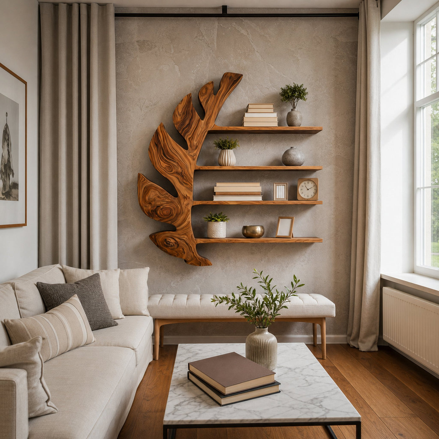 Organic Wooden Leaf Floating Bookshelf For Modern Home - product view 7