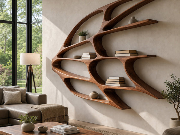 Organic Wooden Wall Mounted Bookshelf For Home Living