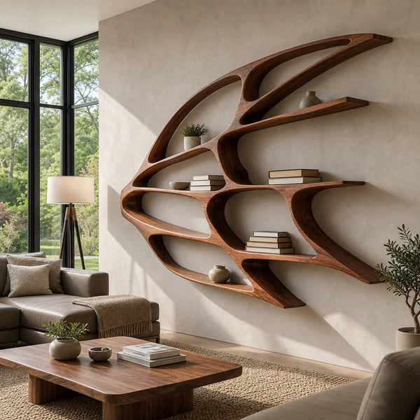 Organic Wooden Wall Mounted Bookshelf For Home Living