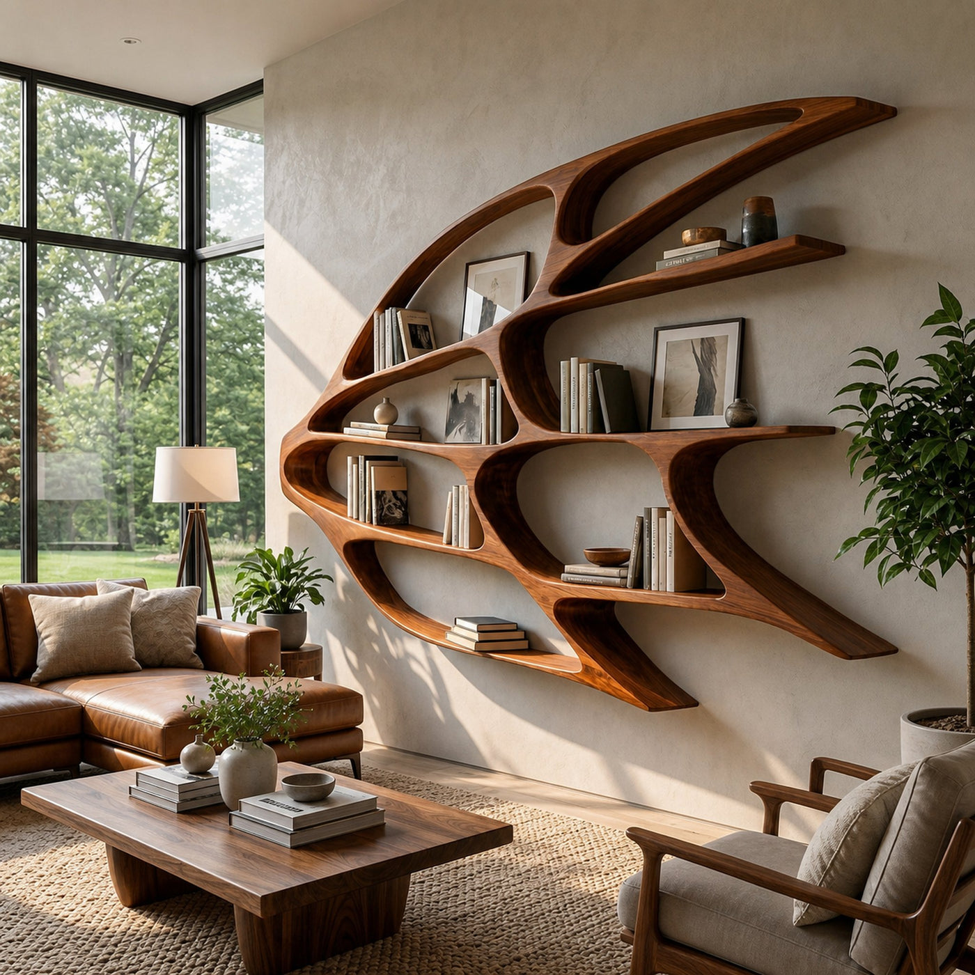 Organic Wooden Wall Mounted Bookshelf For Home Living - product view 6