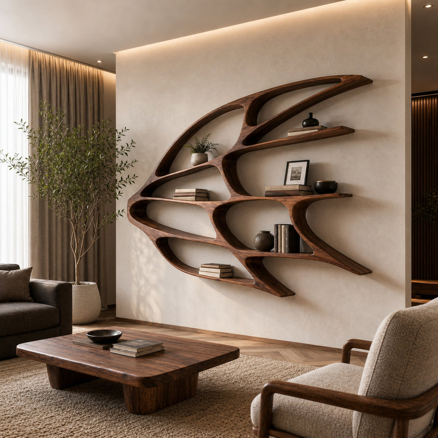 Organic Wooden Wall Mounted Bookshelf For Home Living - product view 7
