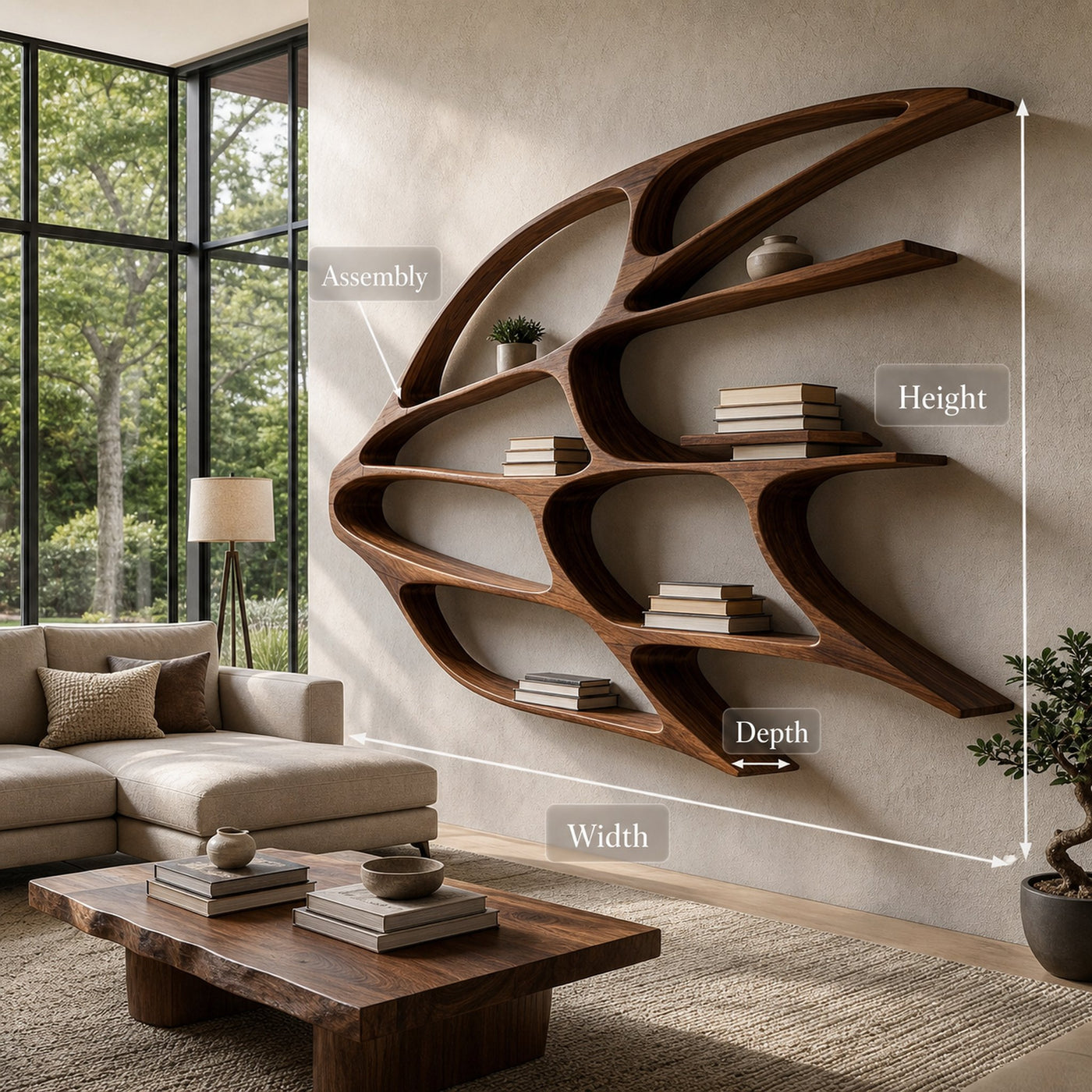 Organic Wooden Wall Mounted Bookshelf For Home Living - product view 8