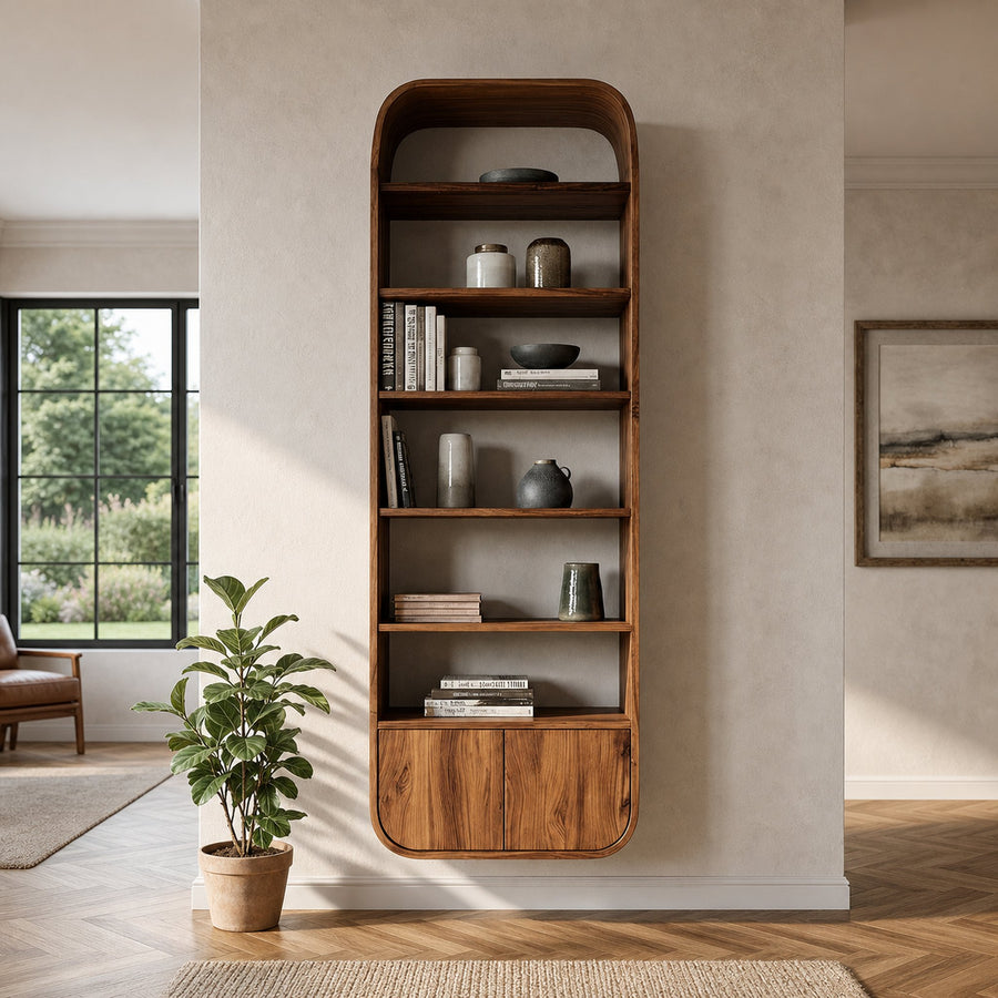Organic Wooden Wall Mounted Bookshelf For Living Storage