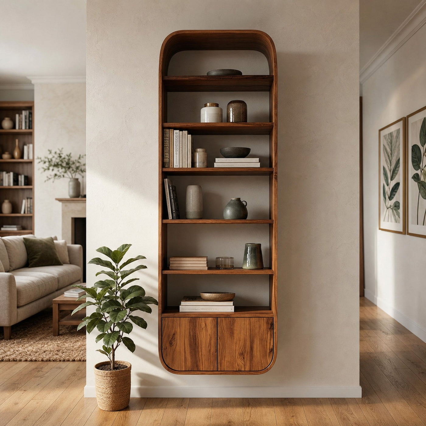 Organic Wooden Wall Mounted Bookshelf For Living Storage - product view 6