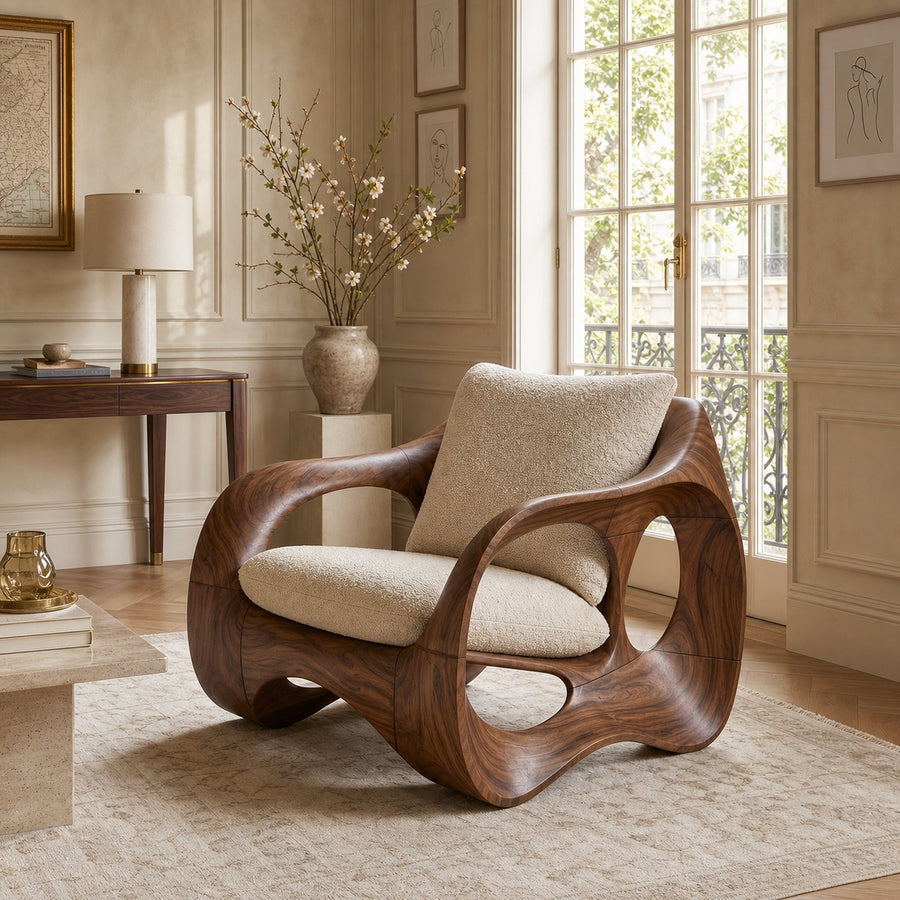 Parisian Luxury Sculptural Accent Chair Elegant Balcony
