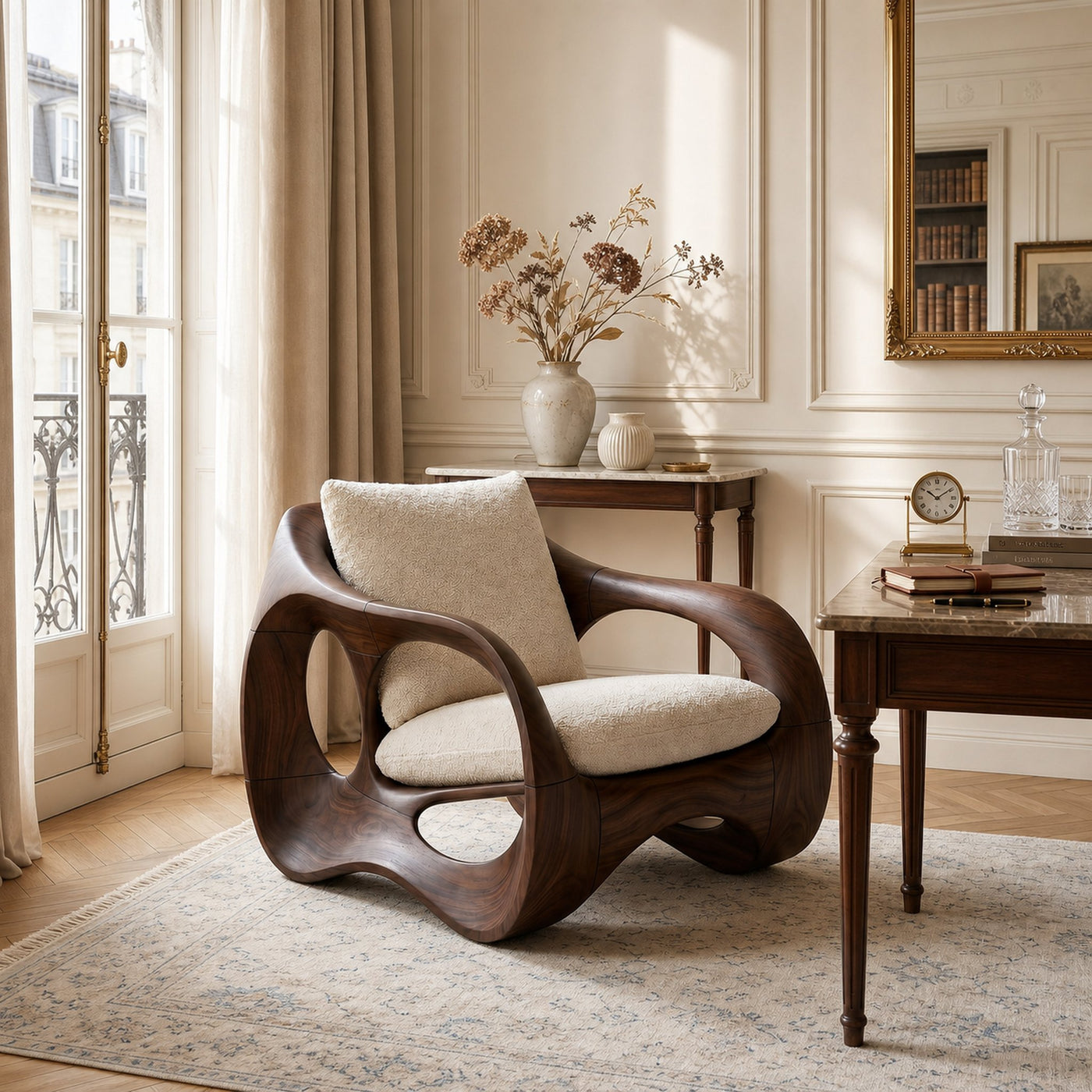 Parisian Luxury Sculptural Accent Chair Elegant Balcony - product view 7