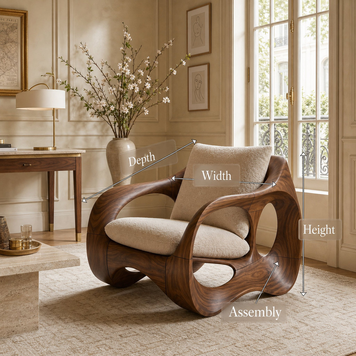 Parisian Luxury Sculptural Accent Chair Elegant Balcony - product view 8