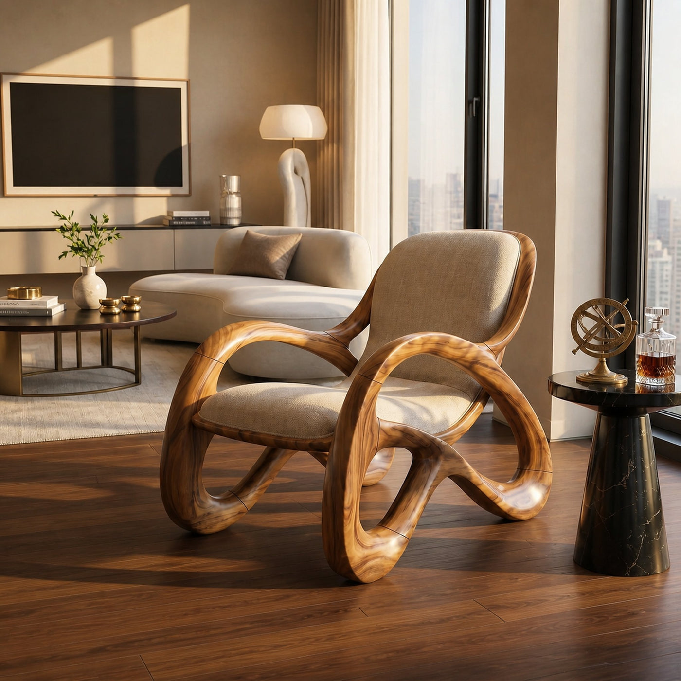 Premium Walnut Armchair for Open-Concept Modern Living Spaces