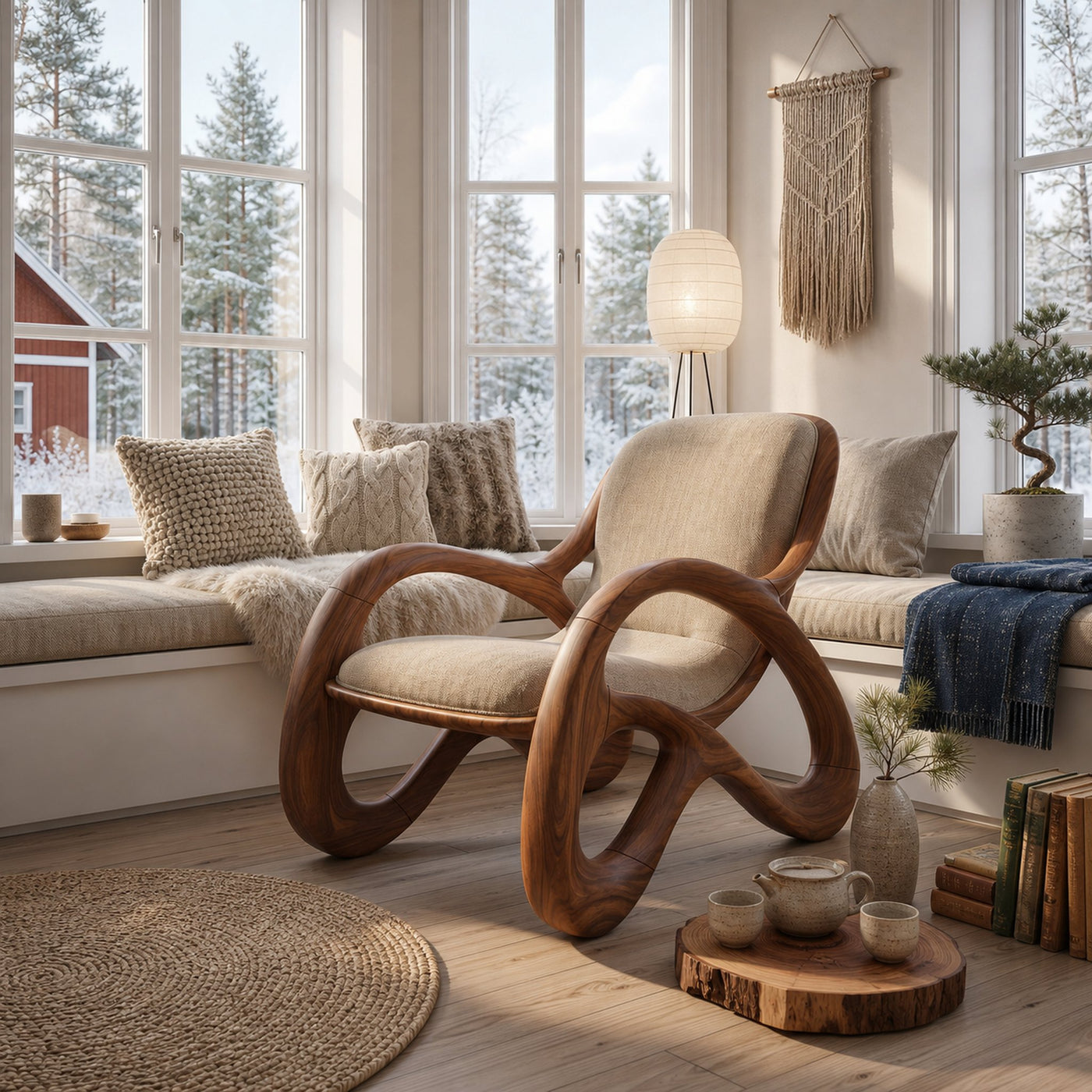 Premium Walnut Armchair for Open-Concept Modern Living Spaces - product view 6