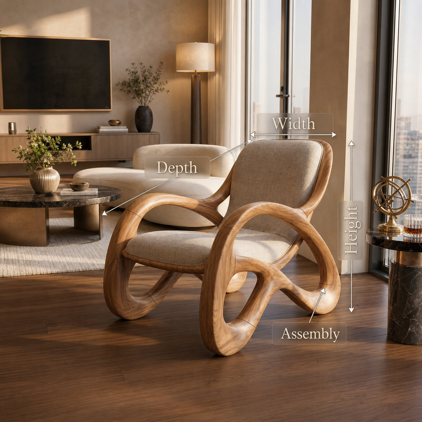 Premium Walnut Armchair for Open-Concept Modern Living Spaces - product view 8