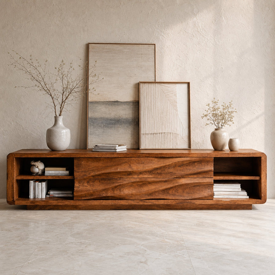 Quiet Luxury Low Sculpted Sideboard For Living Room