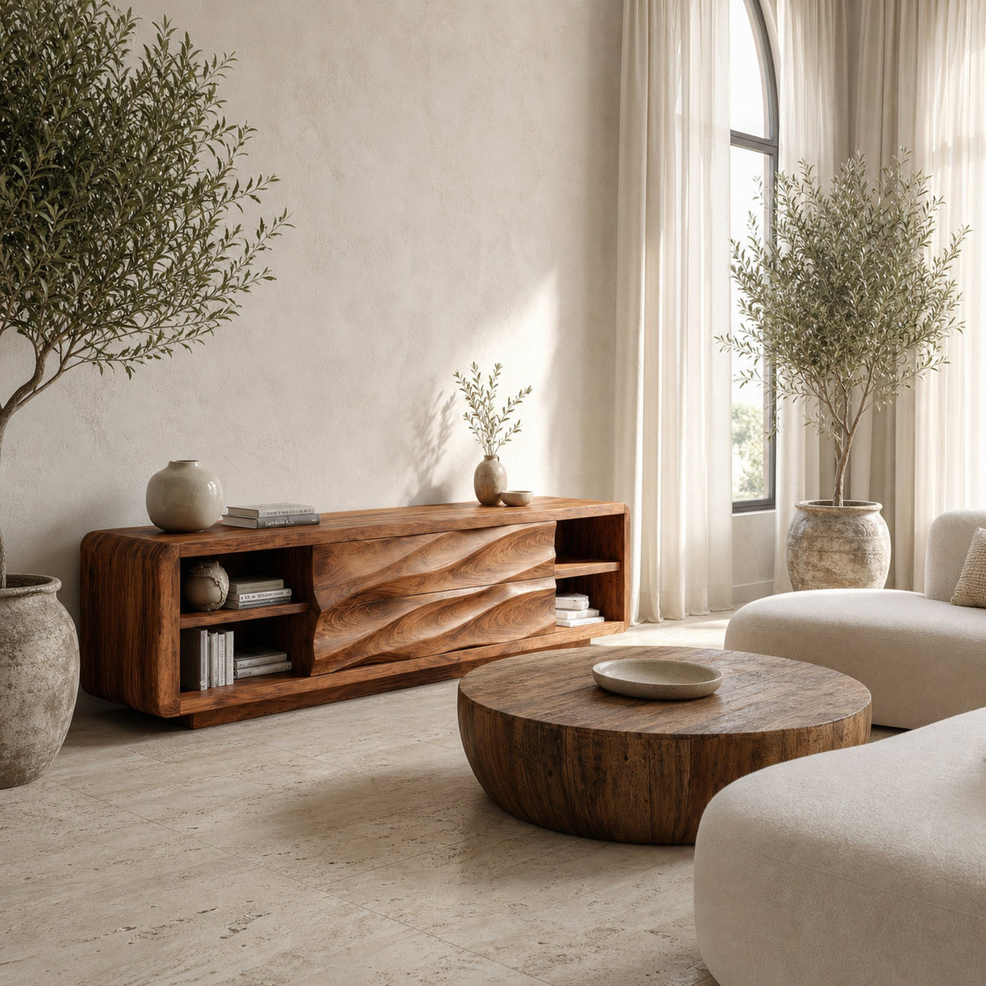 Quiet Luxury Low Sculpted Sideboard For Living Room - product view 6
