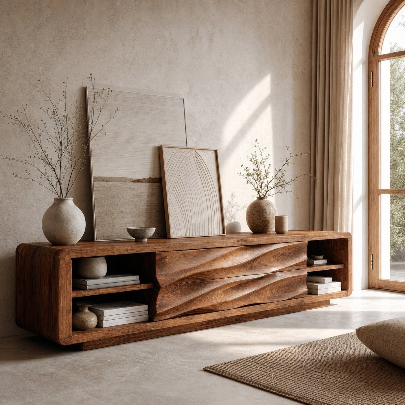 Quiet Luxury Low Sculpted Sideboard For Living Room - product view 7