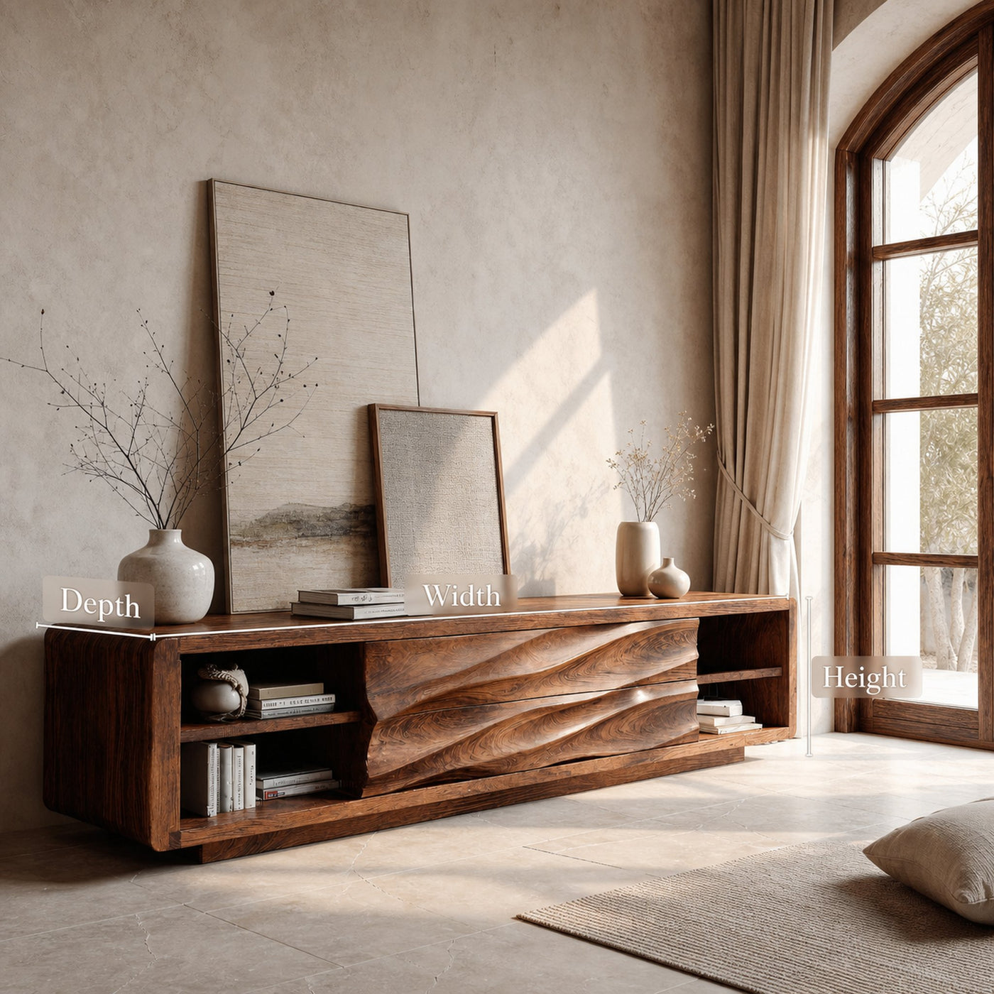 Quiet Luxury Low Sculpted Sideboard For Living Room - product view 8