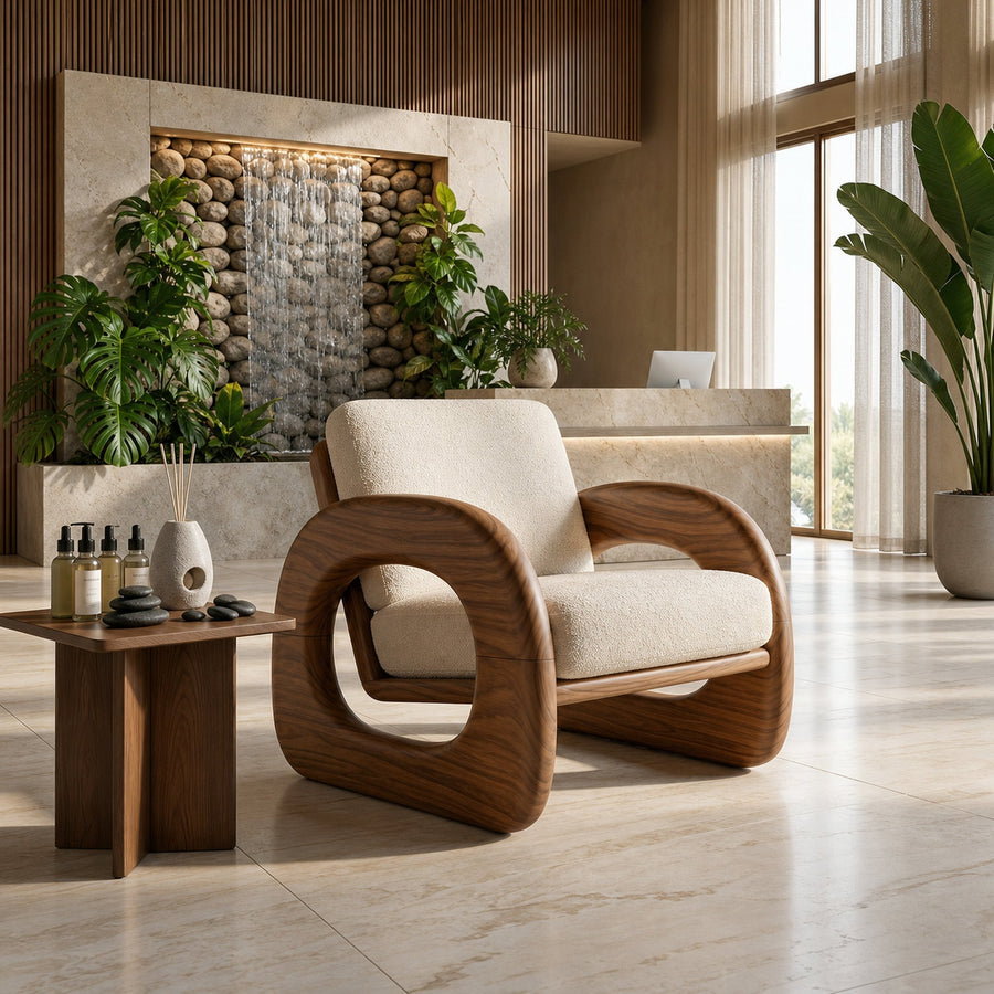 Resort Style Sculptural Armchair Wellness Reception Area