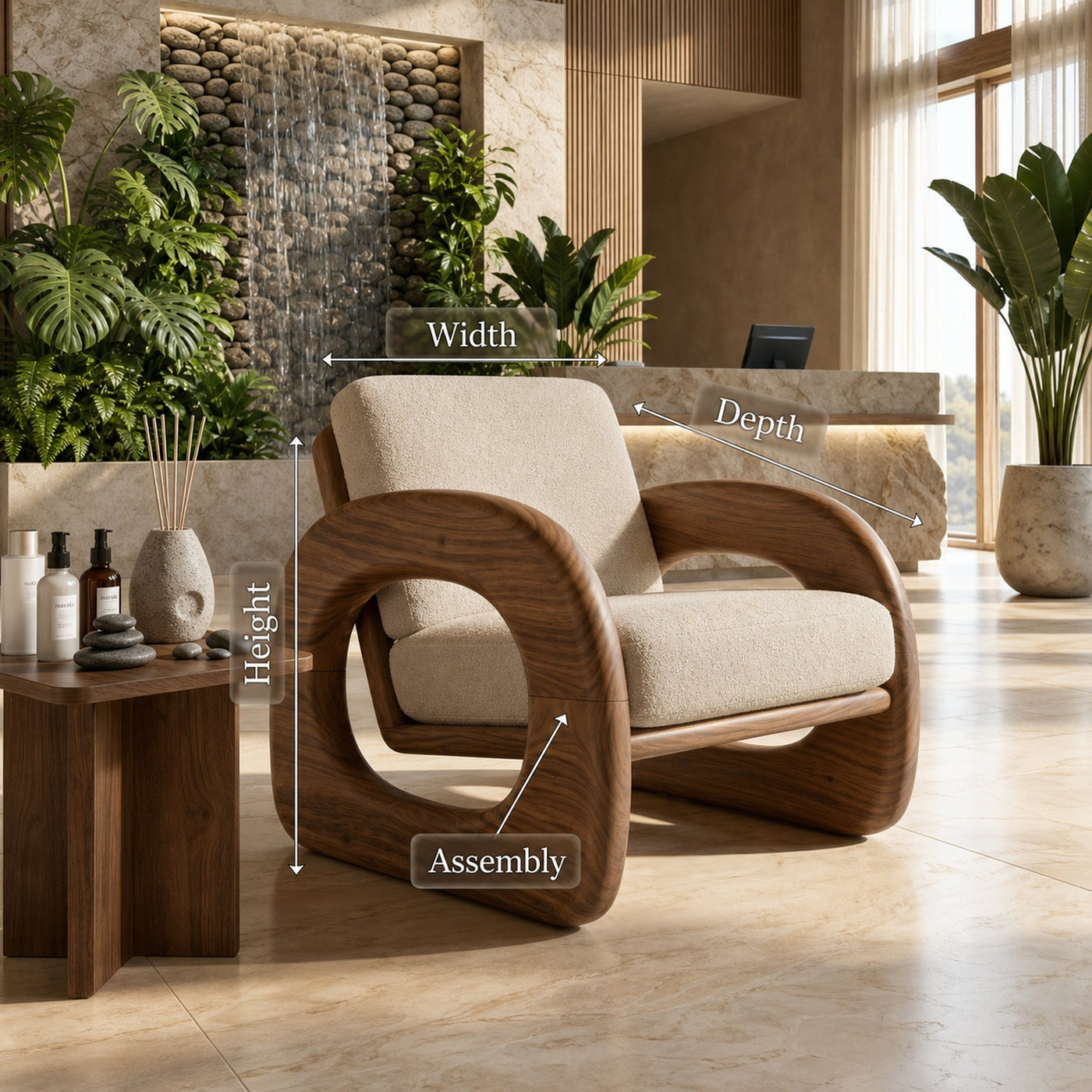 Resort Style Sculptural Armchair Wellness Reception Area - product view 8