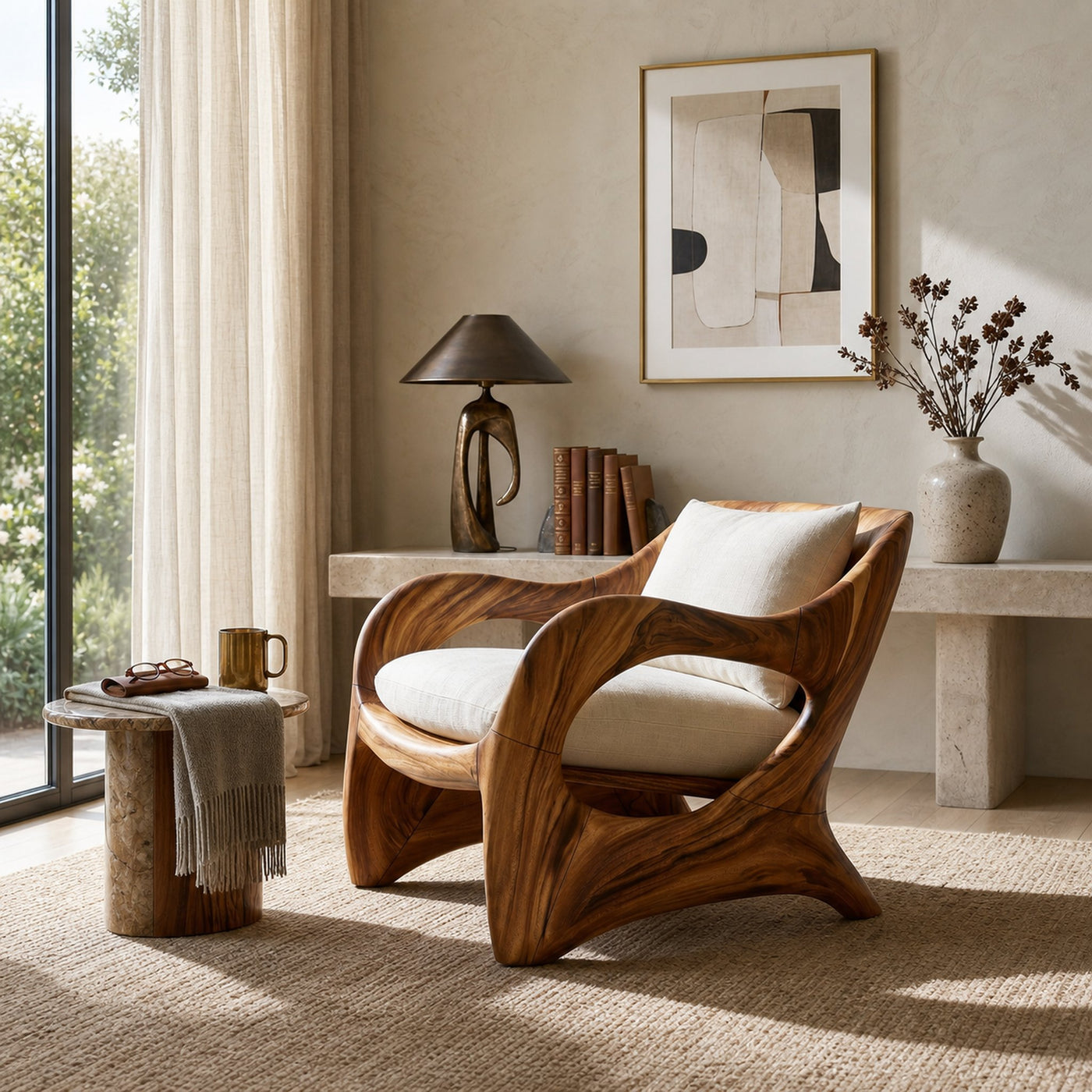 Resort-Inspired Sculptural Lounge Chair with Contemporary Elegance