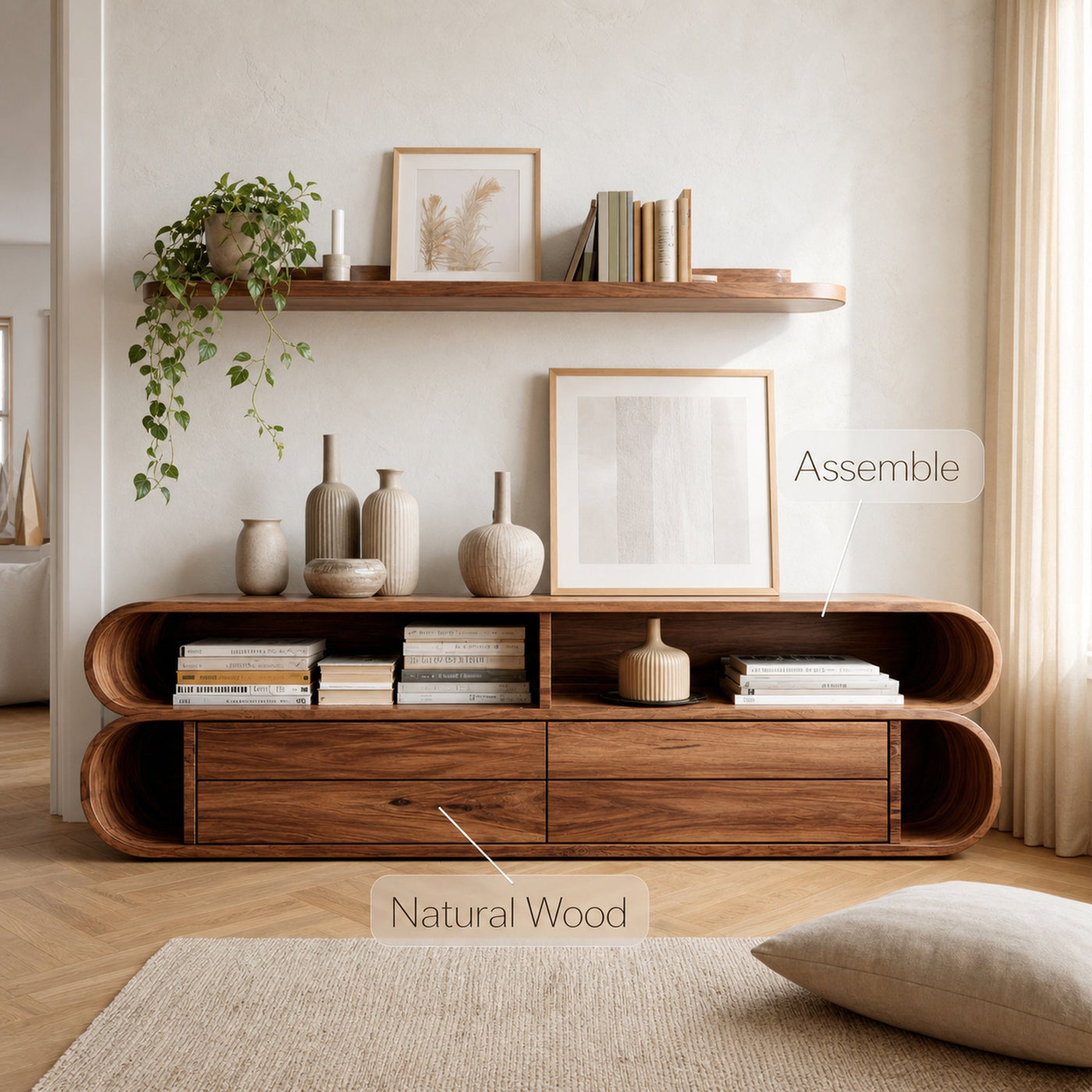 Rounded Edge Cabinet With Open Shelf For Living Room - product view 6