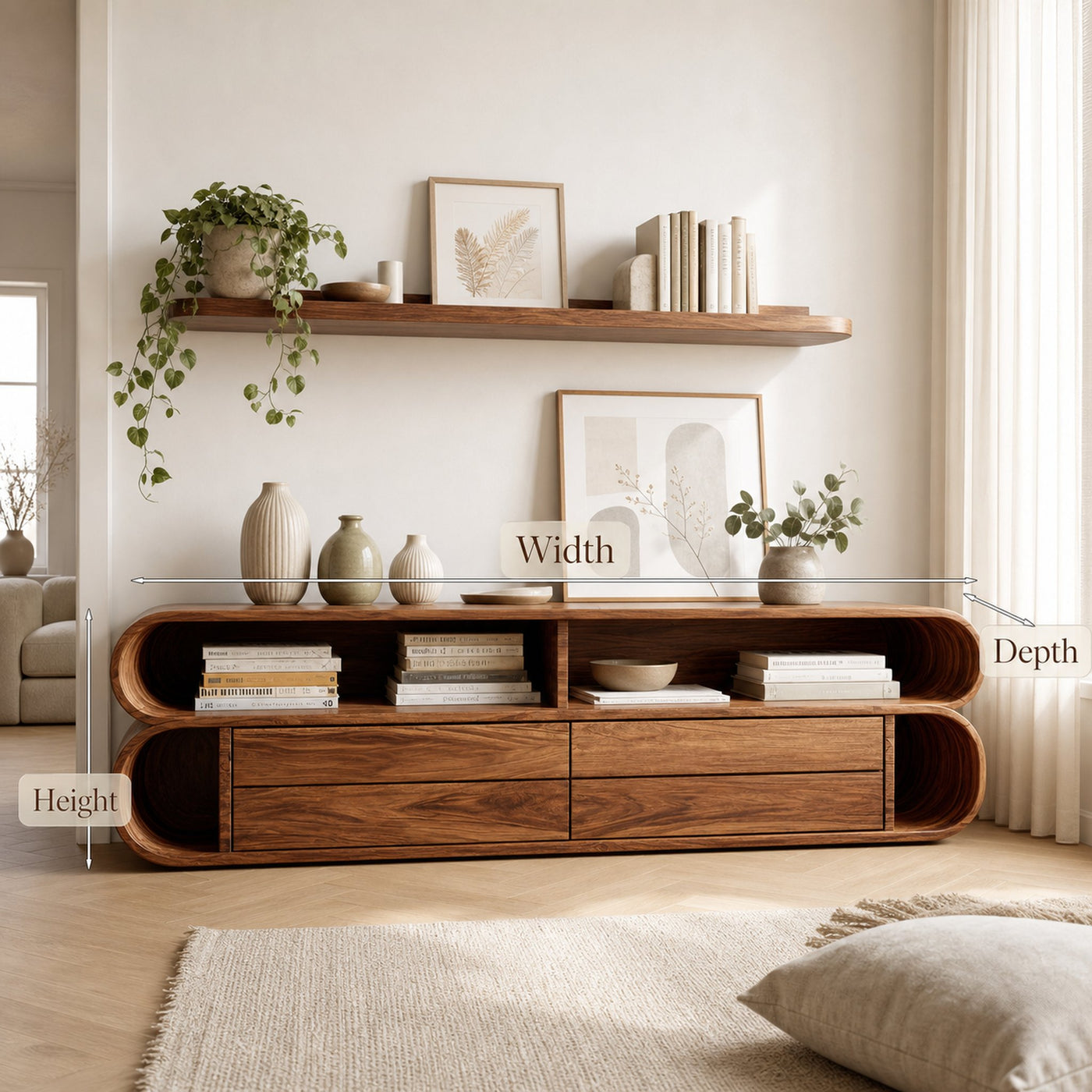 Rounded Edge Cabinet With Open Shelf For Living Room - product view 7
