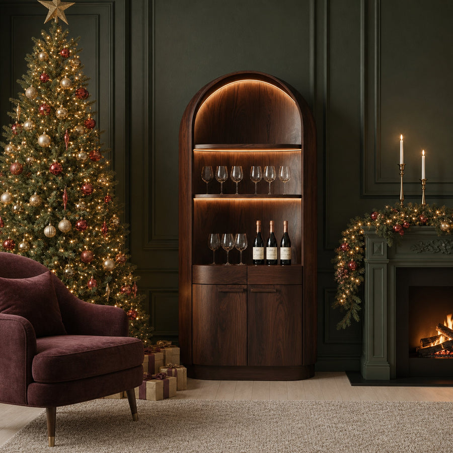 Rustic Arched Wine Cabinet Home Bar Storage