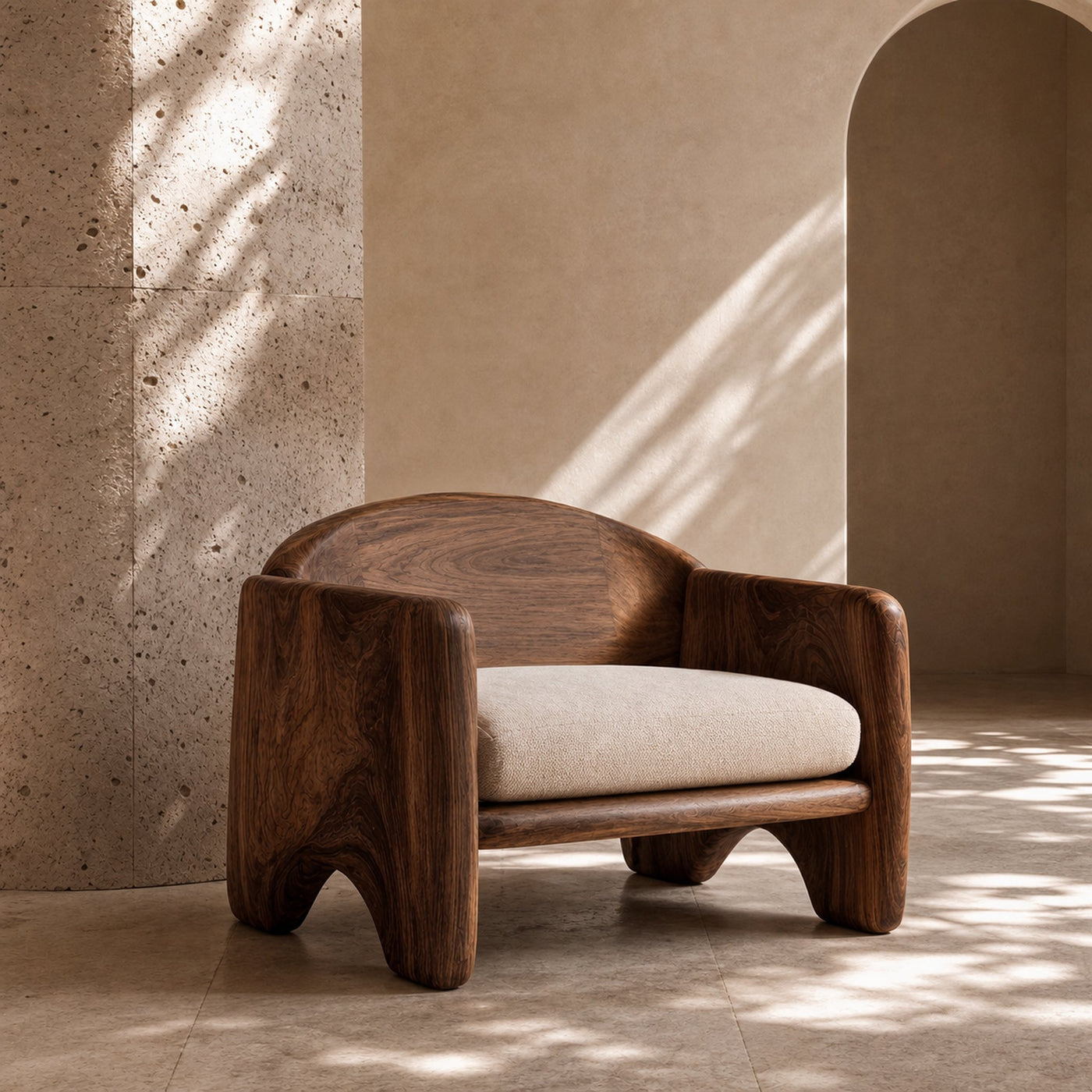 Rustic Armchair Sculptural Solid Wood Design For Living Room