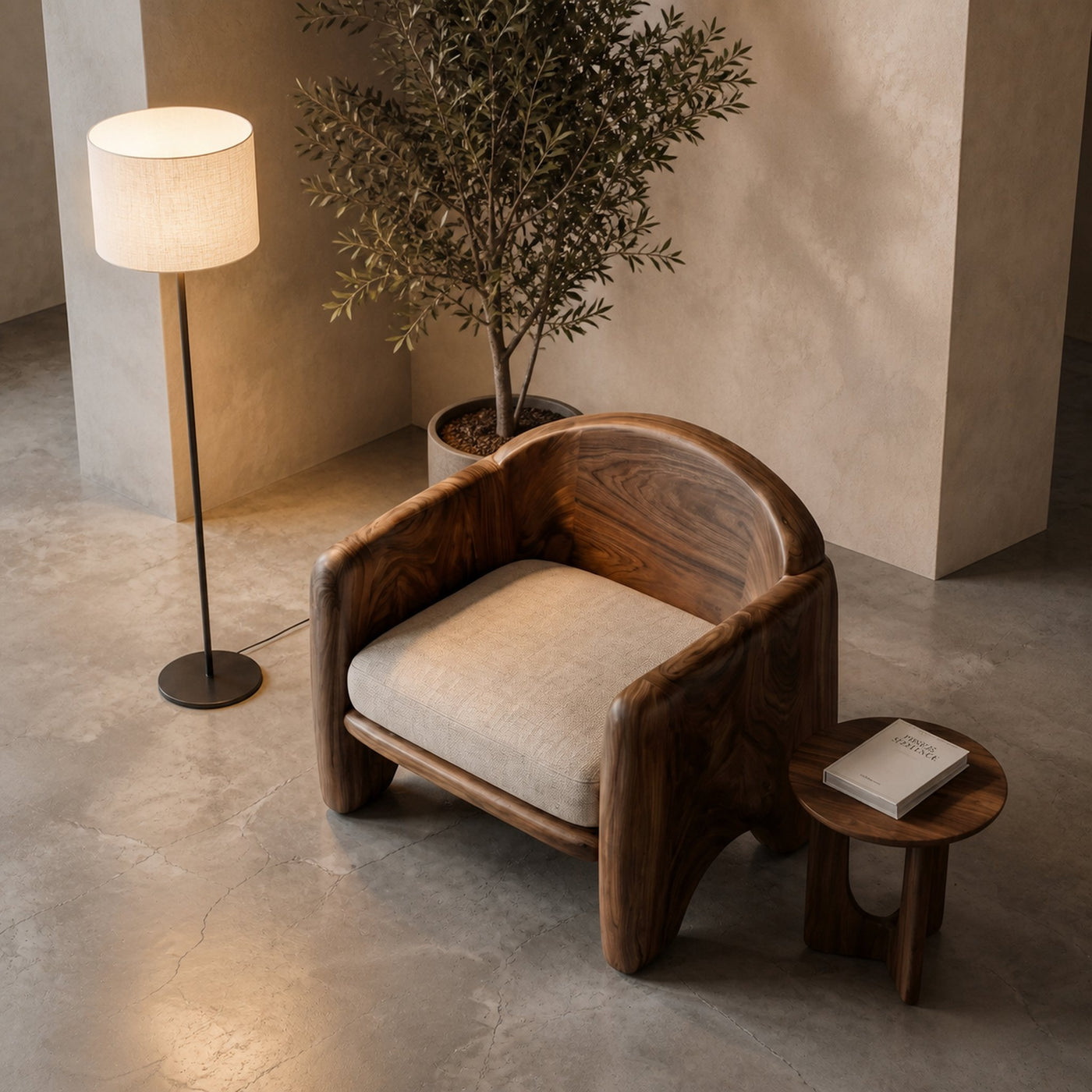Rustic Armchair Sculptural Solid Wood Design For Living Room - product view 2