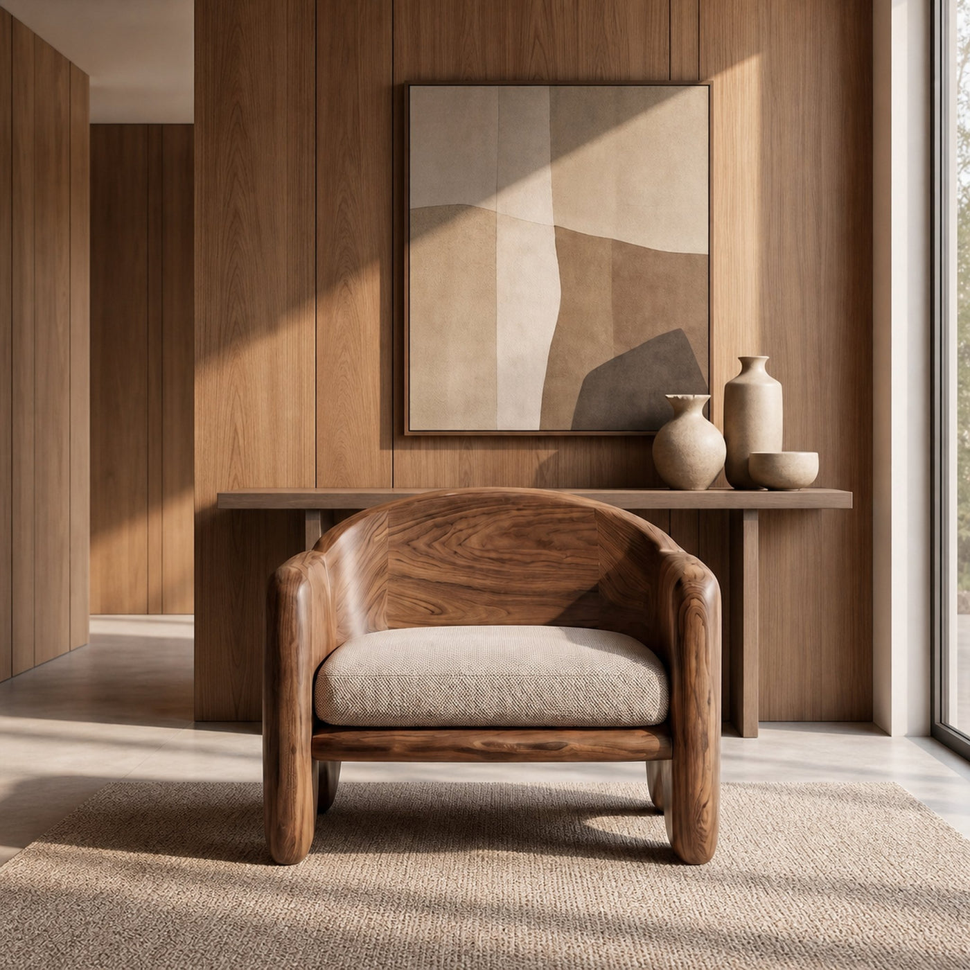 Rustic Armchair Sculptural Solid Wood Design For Living Room - product view 3