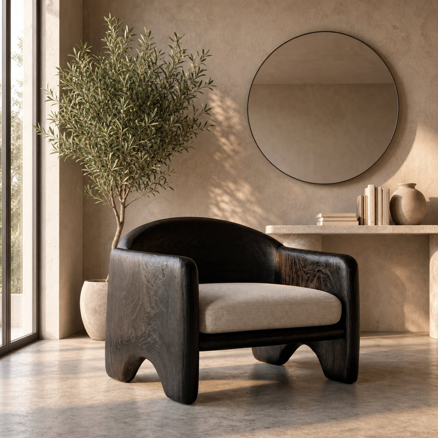 Rustic Armchair Sculptural Solid Wood Design For Living Room - product view 4